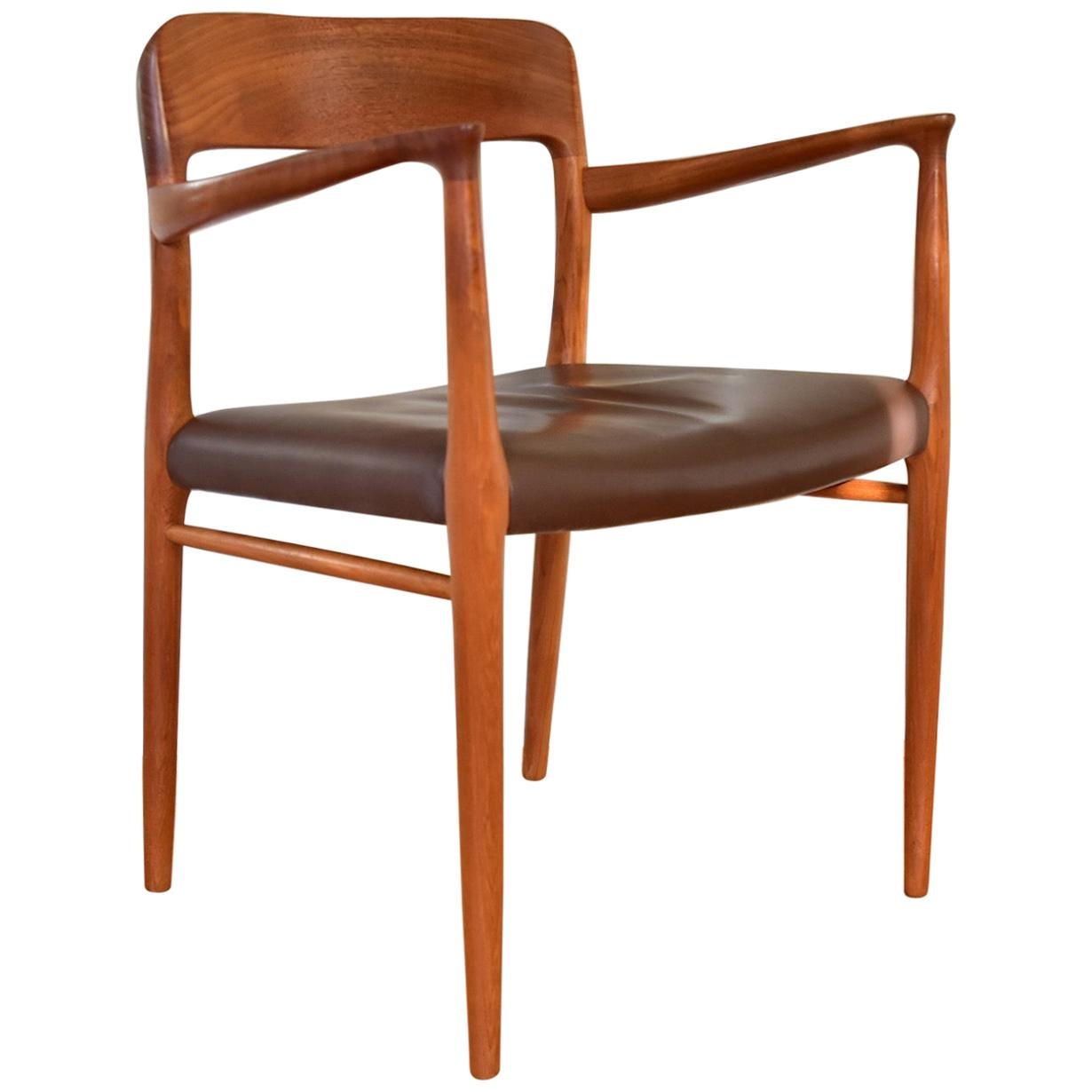 Vintage 1960s Niels Otto Møller arm chair Model 56 Teak leather by J.L. Møller  