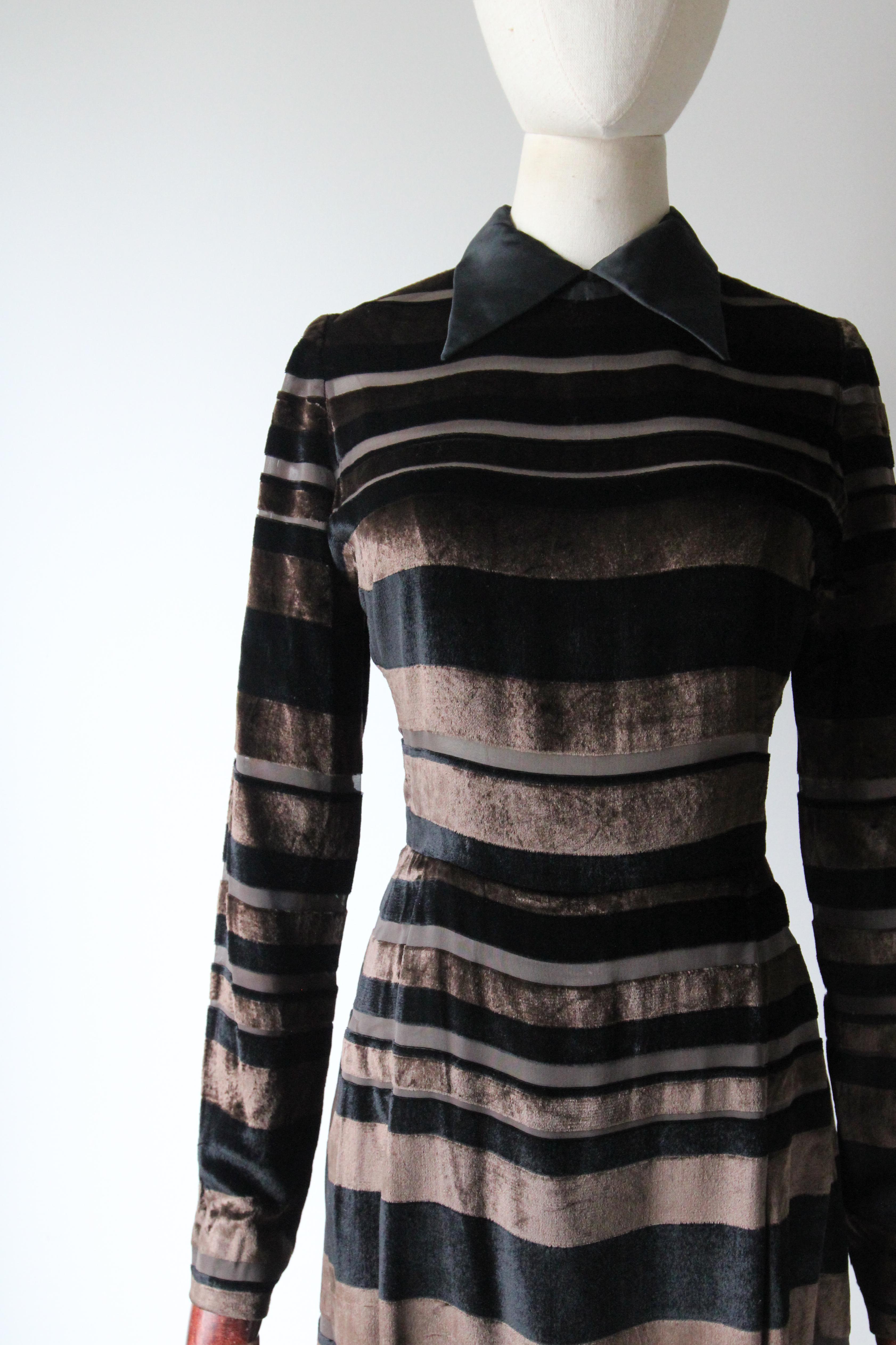 Black Vintage 1960's Nina Ricci Evening Dress Striped Silk Velvet Nina Ricci UK 8-10 For Sale