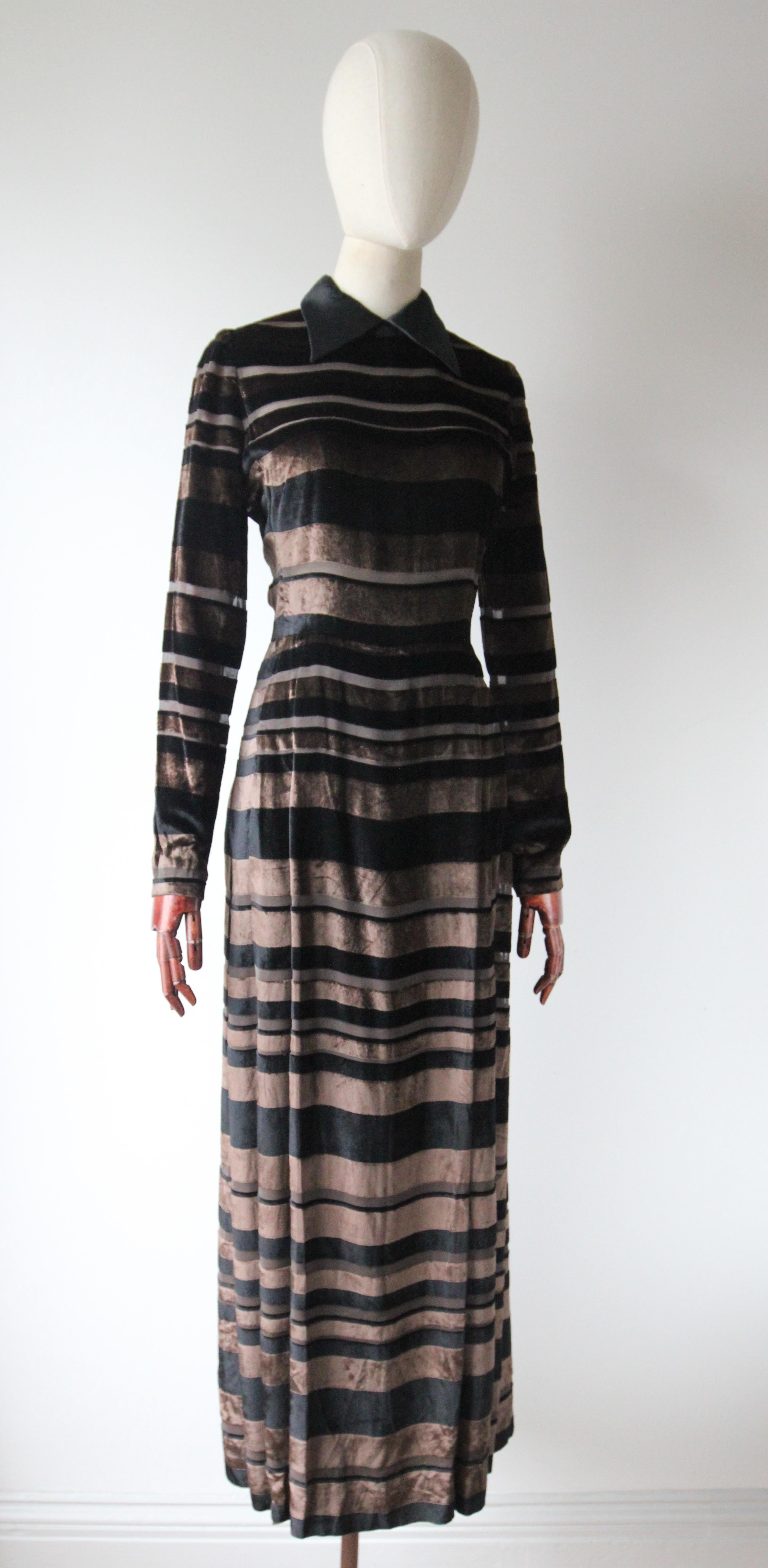 Vintage 1960's Nina Ricci Evening Dress Striped Silk Velvet Nina Ricci UK 8-10 In Good Condition For Sale In Cheltenham, GB
