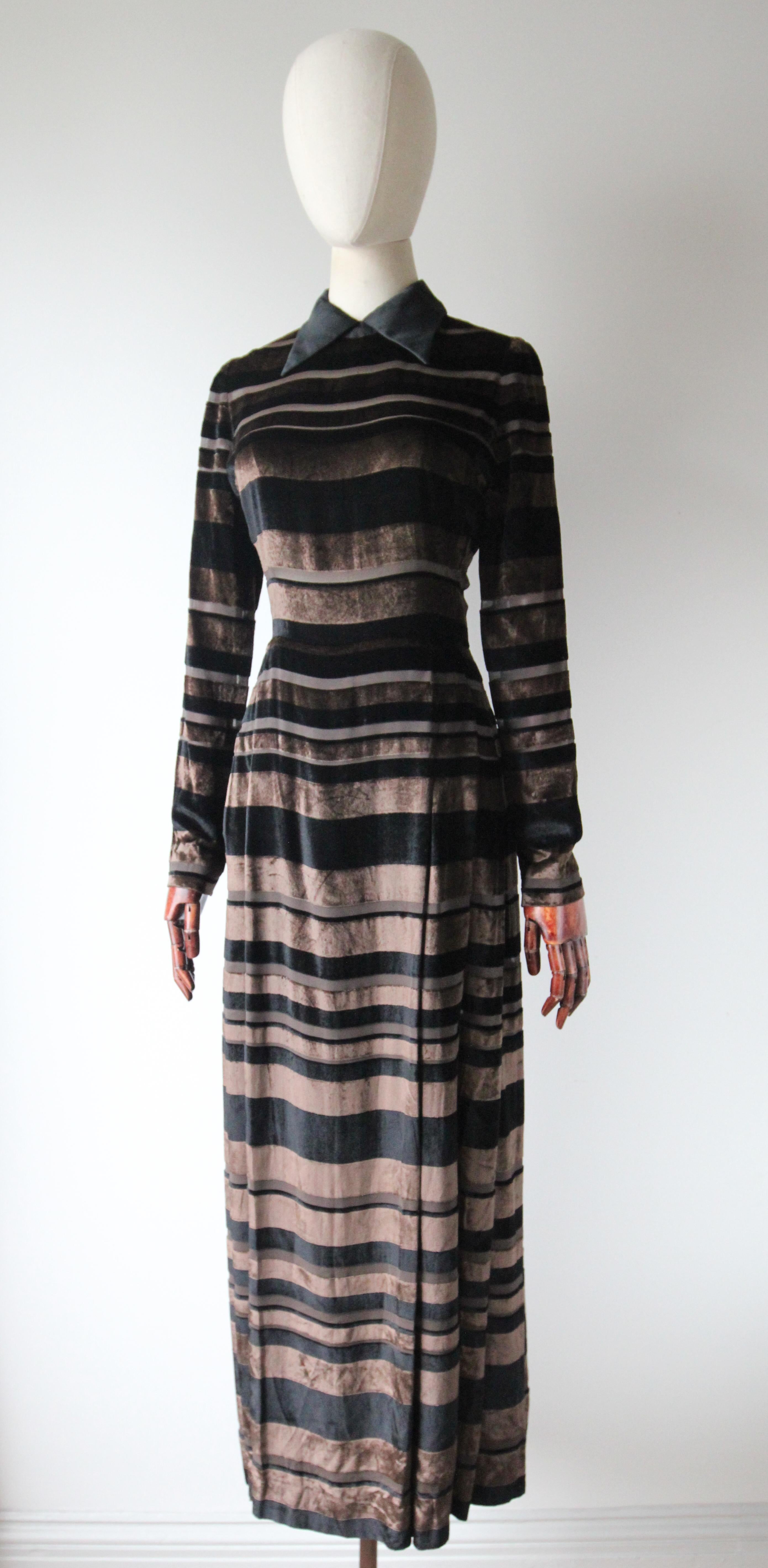 Vintage 1960's Nina Ricci Evening Dress Striped Silk Velvet Nina Ricci UK 8-10 For Sale 1