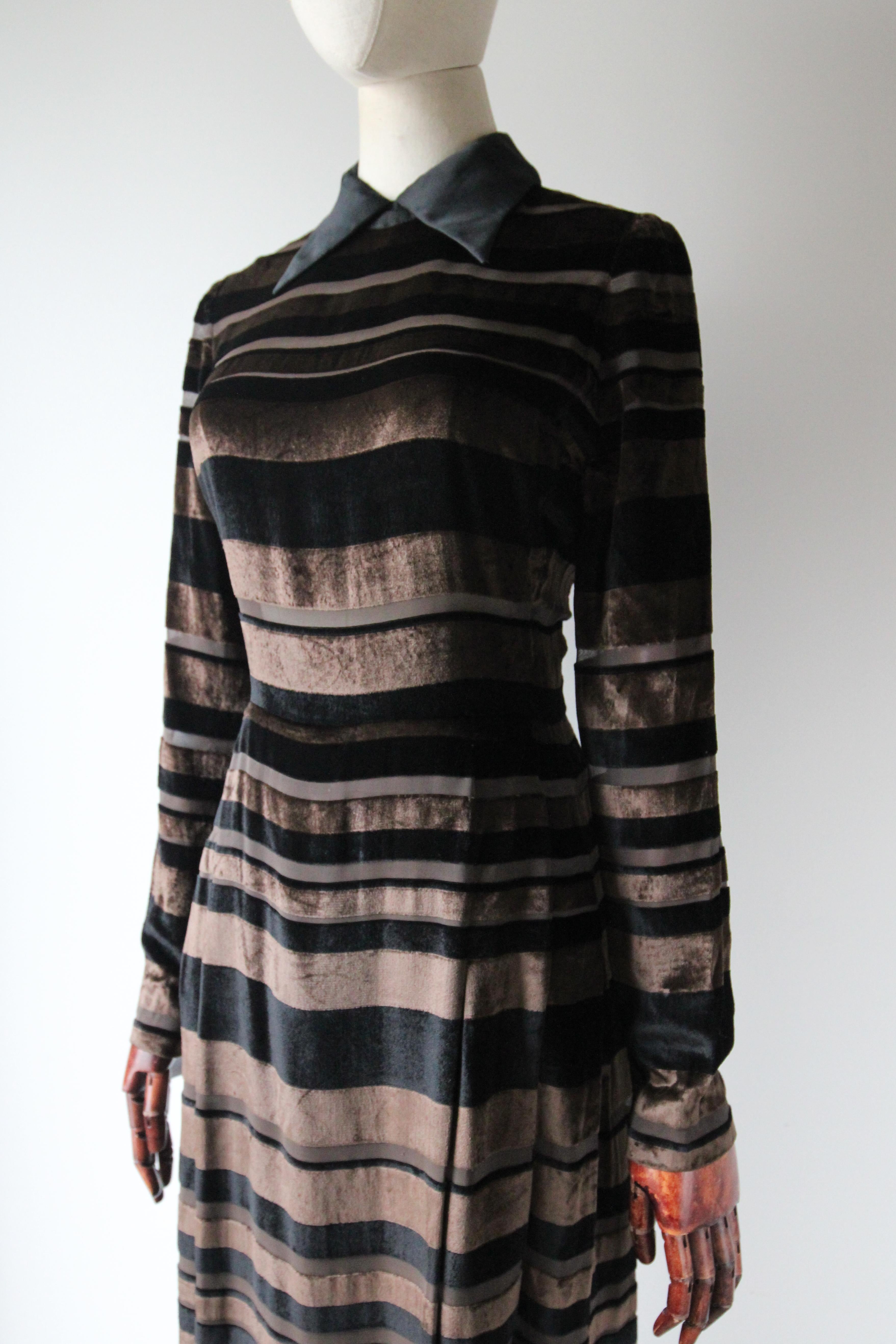 Vintage 1960's Nina Ricci Evening Dress Striped Silk Velvet Nina Ricci UK 8-10 For Sale 2