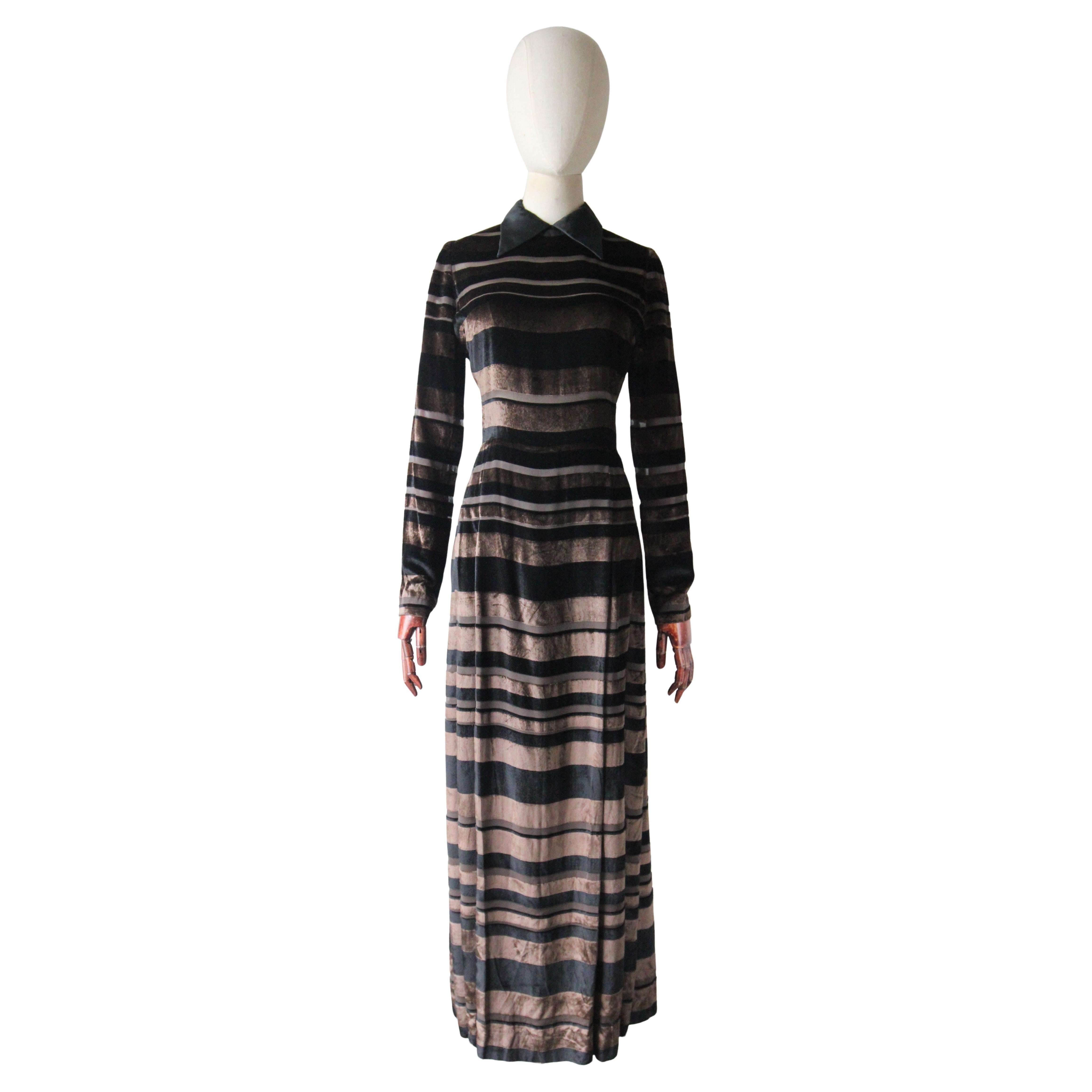 Vintage 1960's Nina Ricci Evening Dress Striped Silk Velvet Nina Ricci UK 8-10 For Sale
