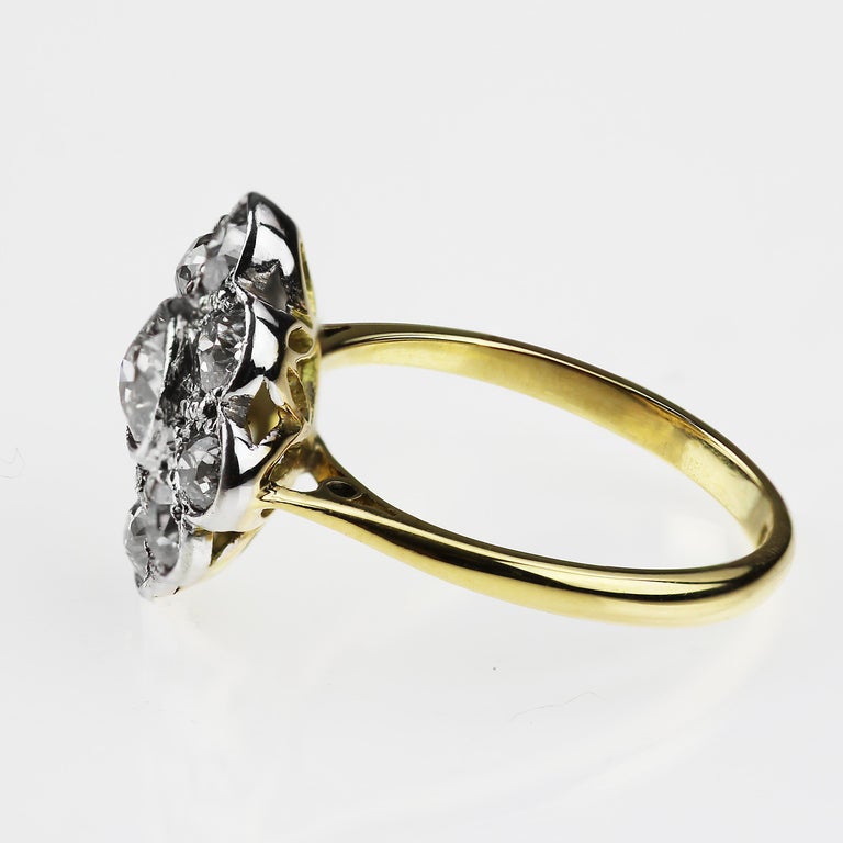 Retro Vintage 1960s Old European Cut Diamond Cluster Ring in 18ct Gold & Platinum For Sale