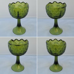 Vintage 1960s Olive Avocado Green Indiana Glass Duette Pattern Decorative Goblet
