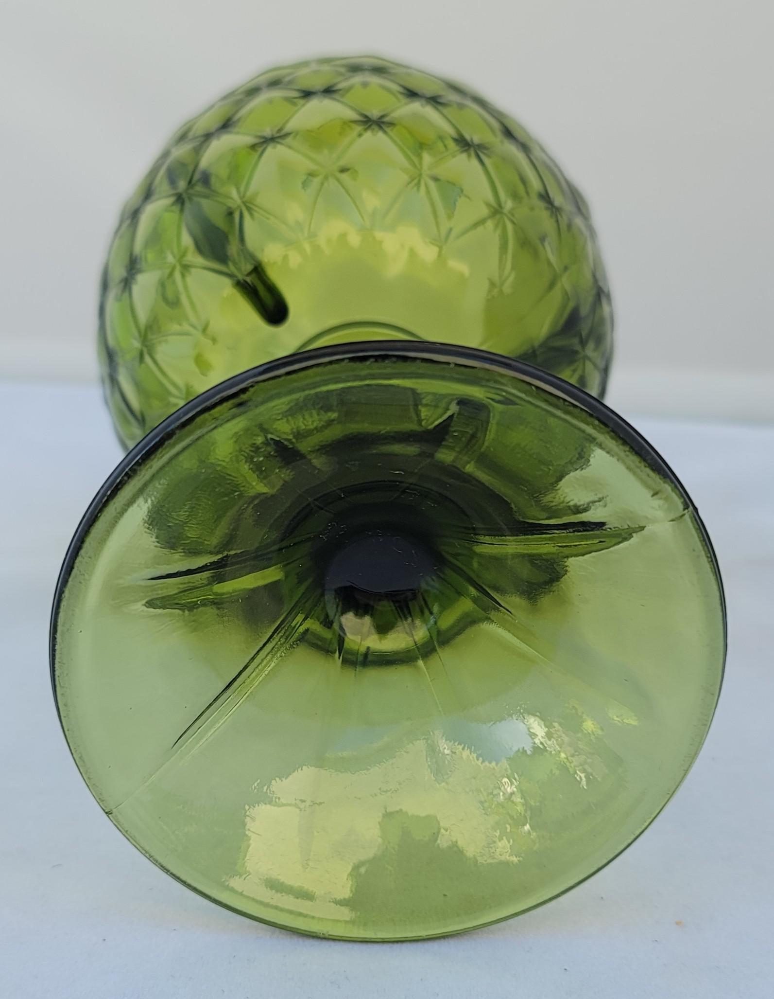 Unknown Vintage 1960s Olive Avocado Green Indiana Glass Duette Pattern Decorative Goblet For Sale