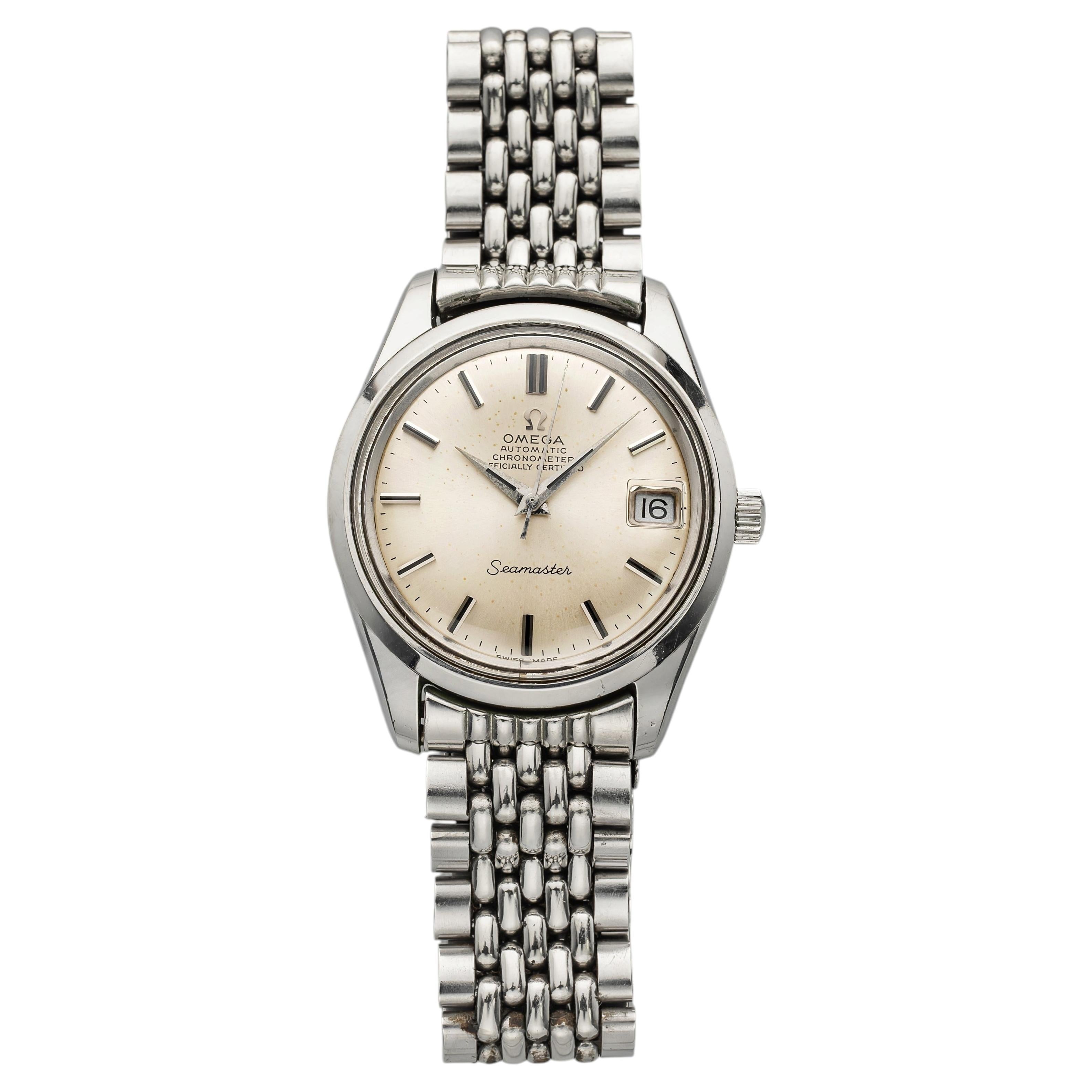 Omega Seamaster 168.024 vintage des années 1960, acier inoxydable, cadran argenté, remontage automatique, 36 mm en vente