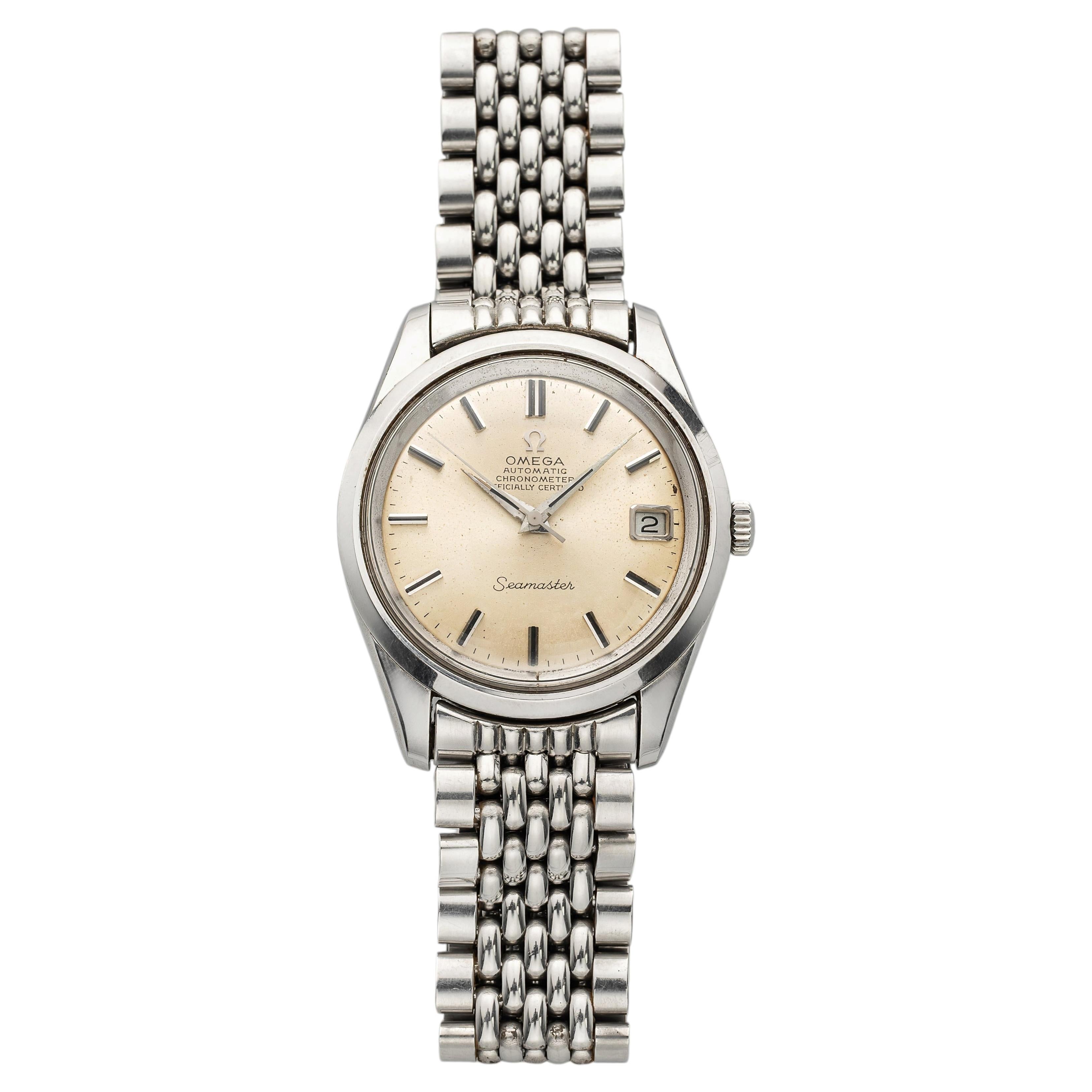 Omega Seamaster 168.024 vintage des années 1960, en acier, cadran argenté à effet soleil, remontage automatique, 36 mm en vente