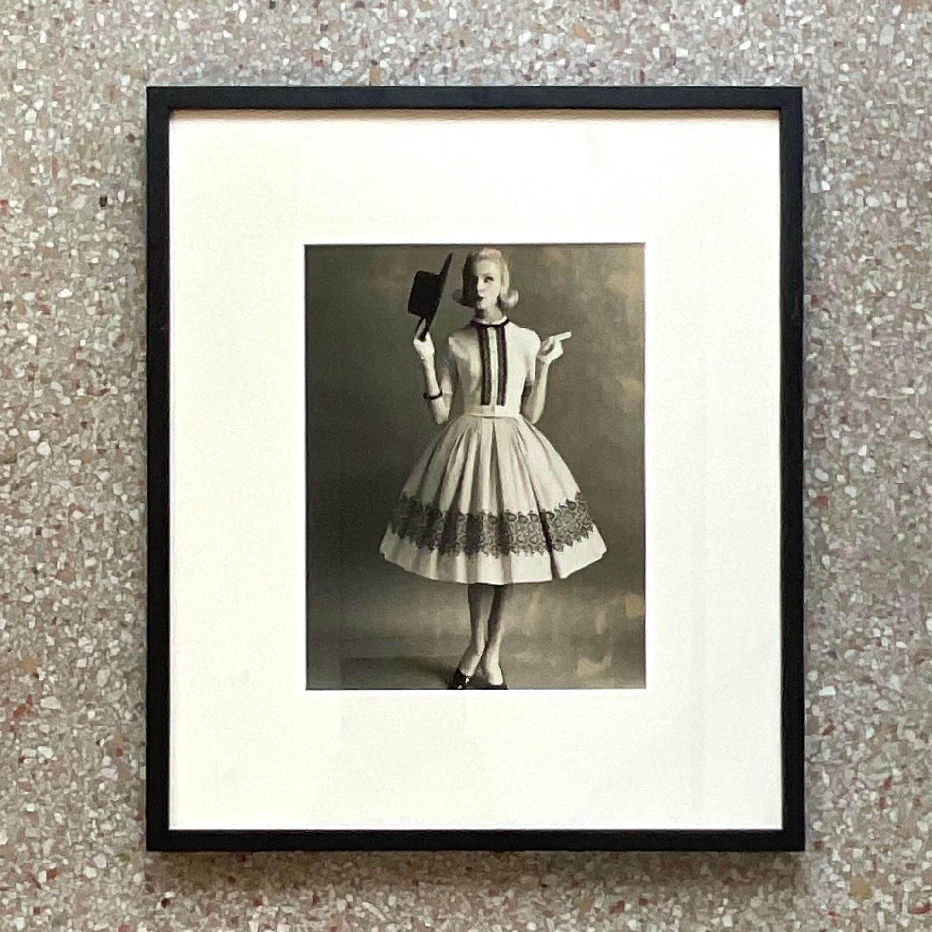 A fantastic vintage Boho original photograph. A chic 1960s fashion image of a young model. Acquired from a Palm Beach estate.