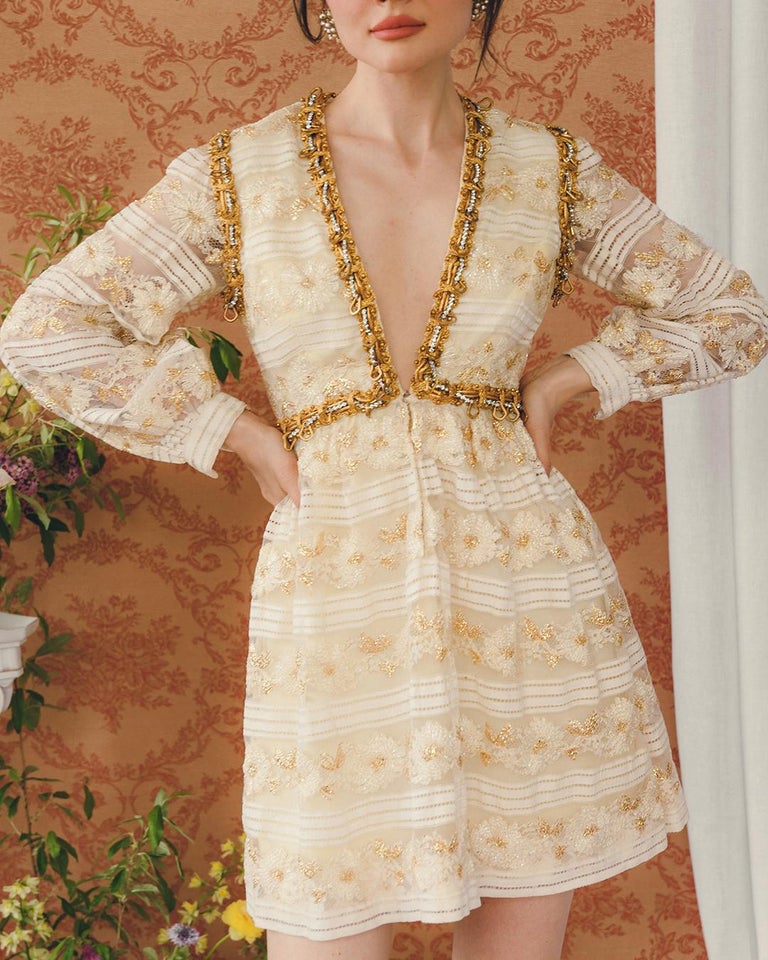 VINTAGE 1960s OSCAR DE LA RENTA EMBELLISHED LONG SLEEVE MINIDRESS For Sale  at 1stDibs