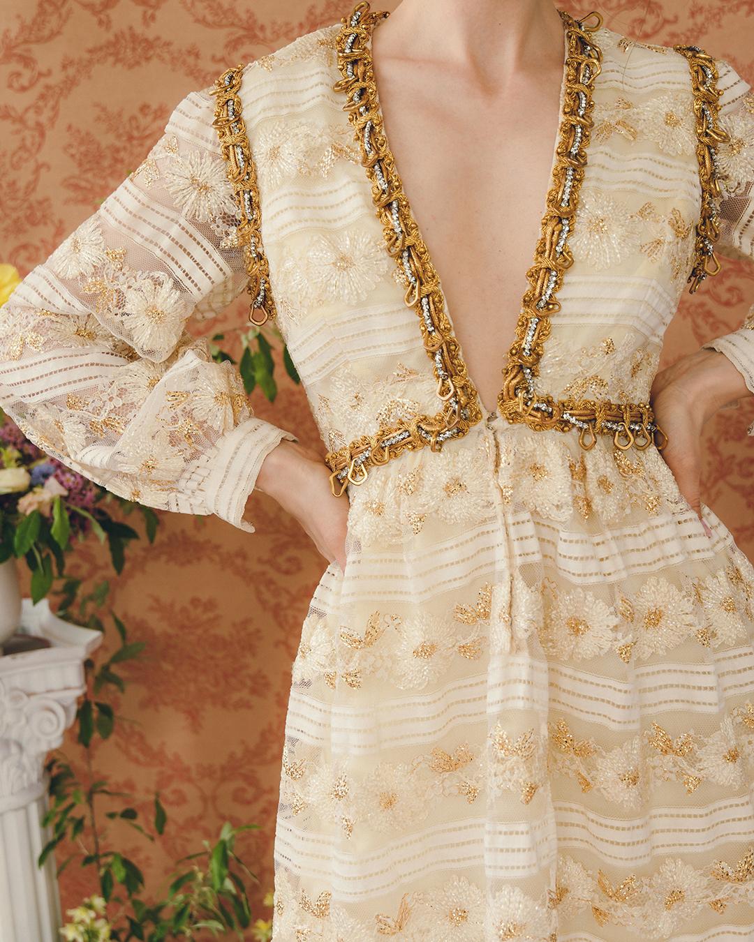 Women's VINTAGE 1960s OSCAR DE LA RENTA EMBELLISHED LONG SLEEVE MINIDRESS For Sale