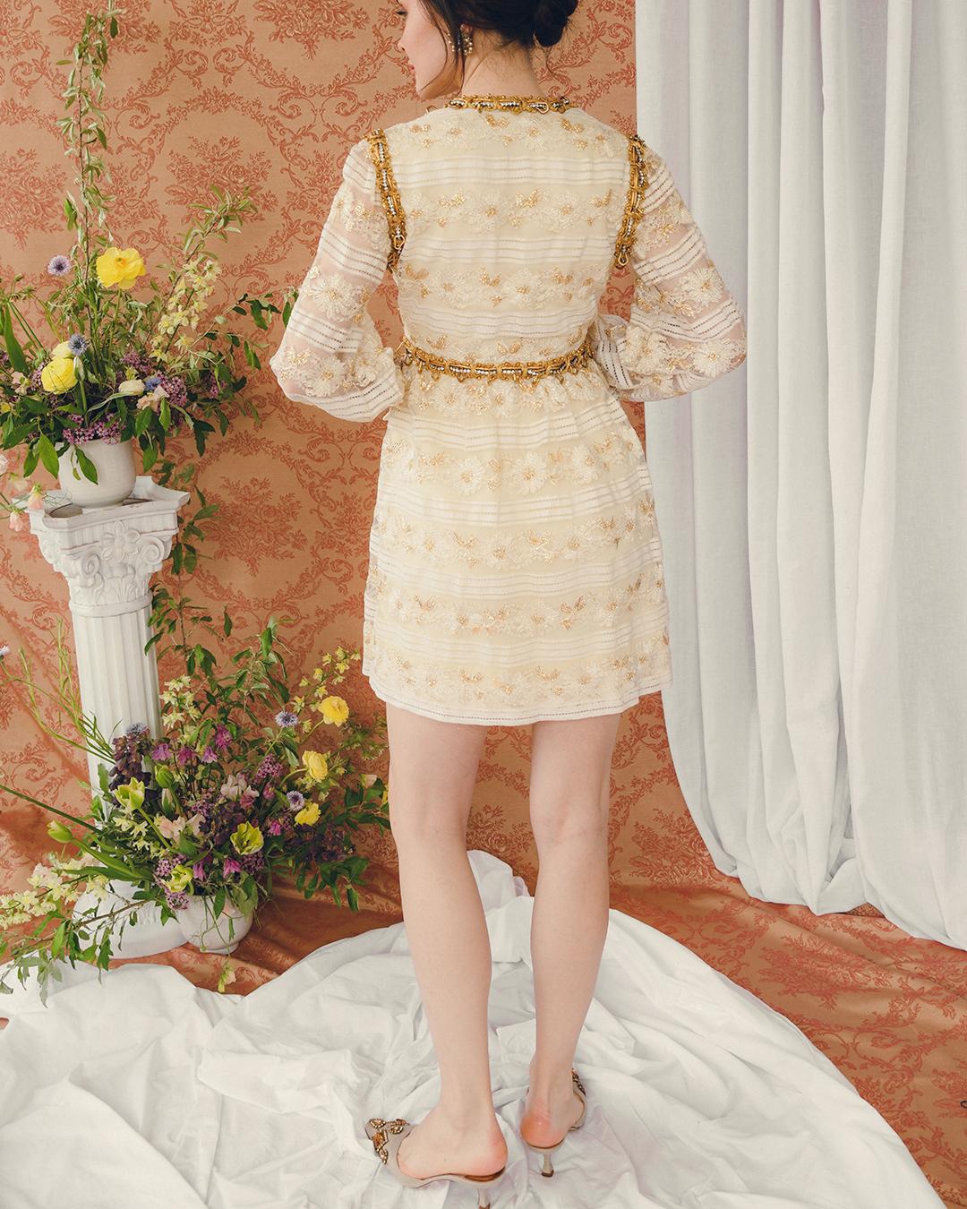 VINTAGE 1960s OSCAR DE LA RENTA EMBELLISHED LONG SLEEVE MINIDRESS For Sale 3