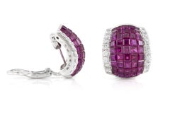 Vintage 1960s Oscar Heyman Invisible Set Ruby Earrings with Diamonds