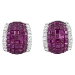 Vintage 1960s Oscar Heyman Invisible Set Ruby Earrings with Diamonds