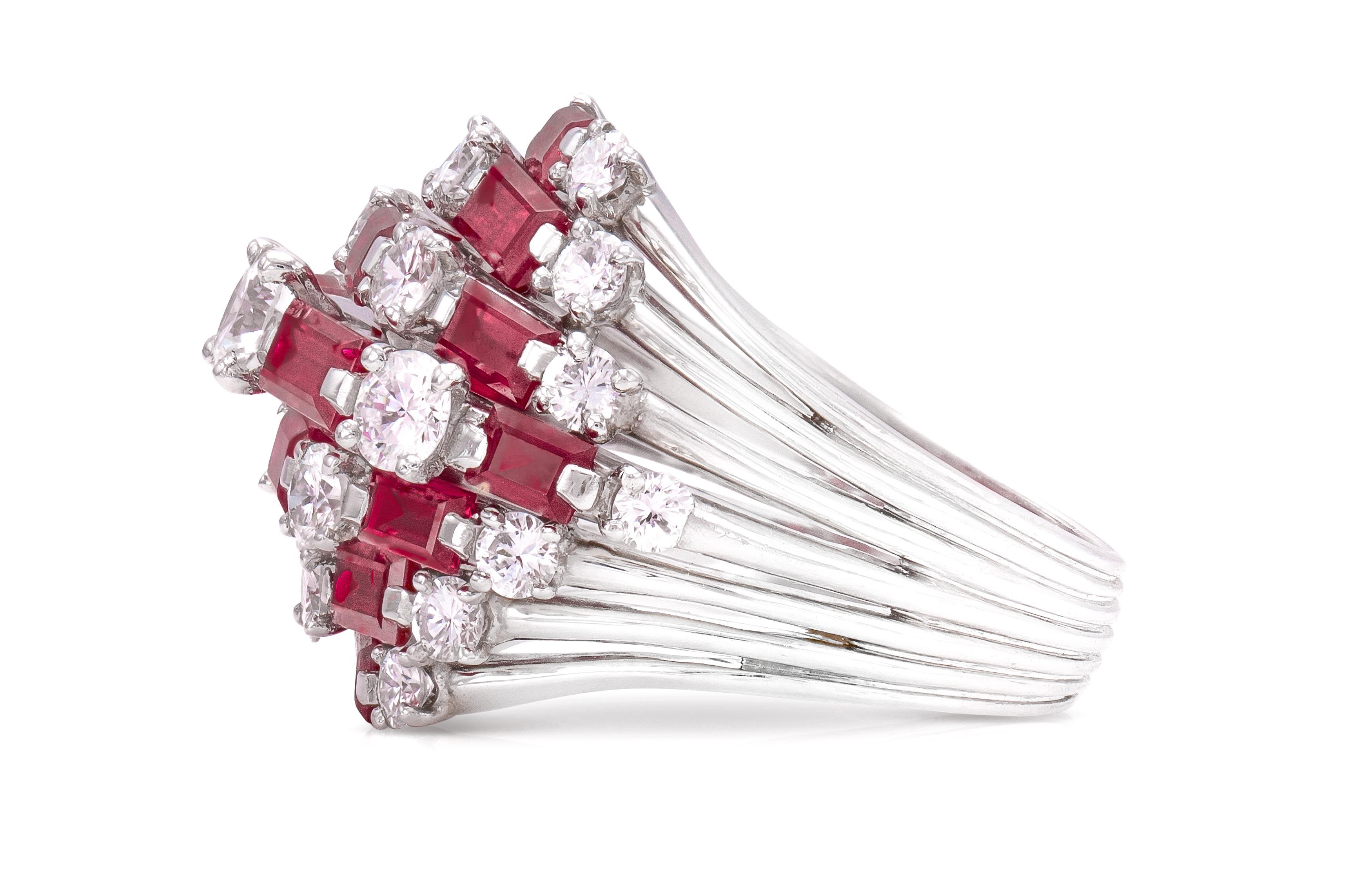Round Cut Vintage 1960s Oscar Heyman Ruby and Diamond Dome Ring For Sale