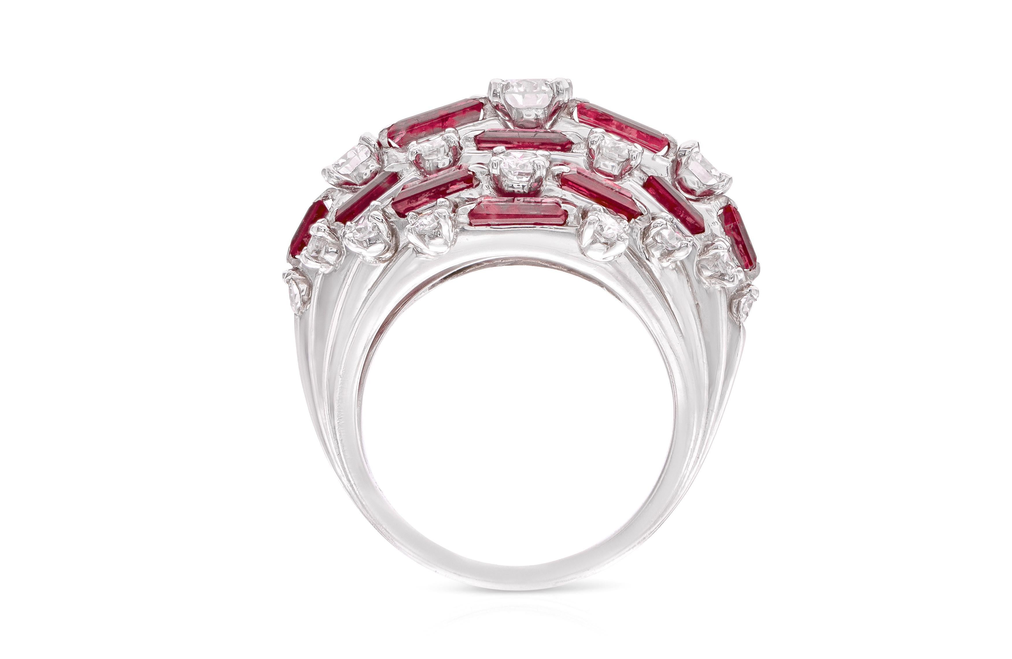 Vintage 1960s Oscar Heyman Ruby and Diamond Dome Ring In Good Condition For Sale In New York, NY