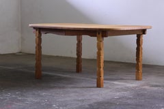 Vintage 1960s Oval Brutalist Danish Extending Oak Dining Table Style of Kjærnulf