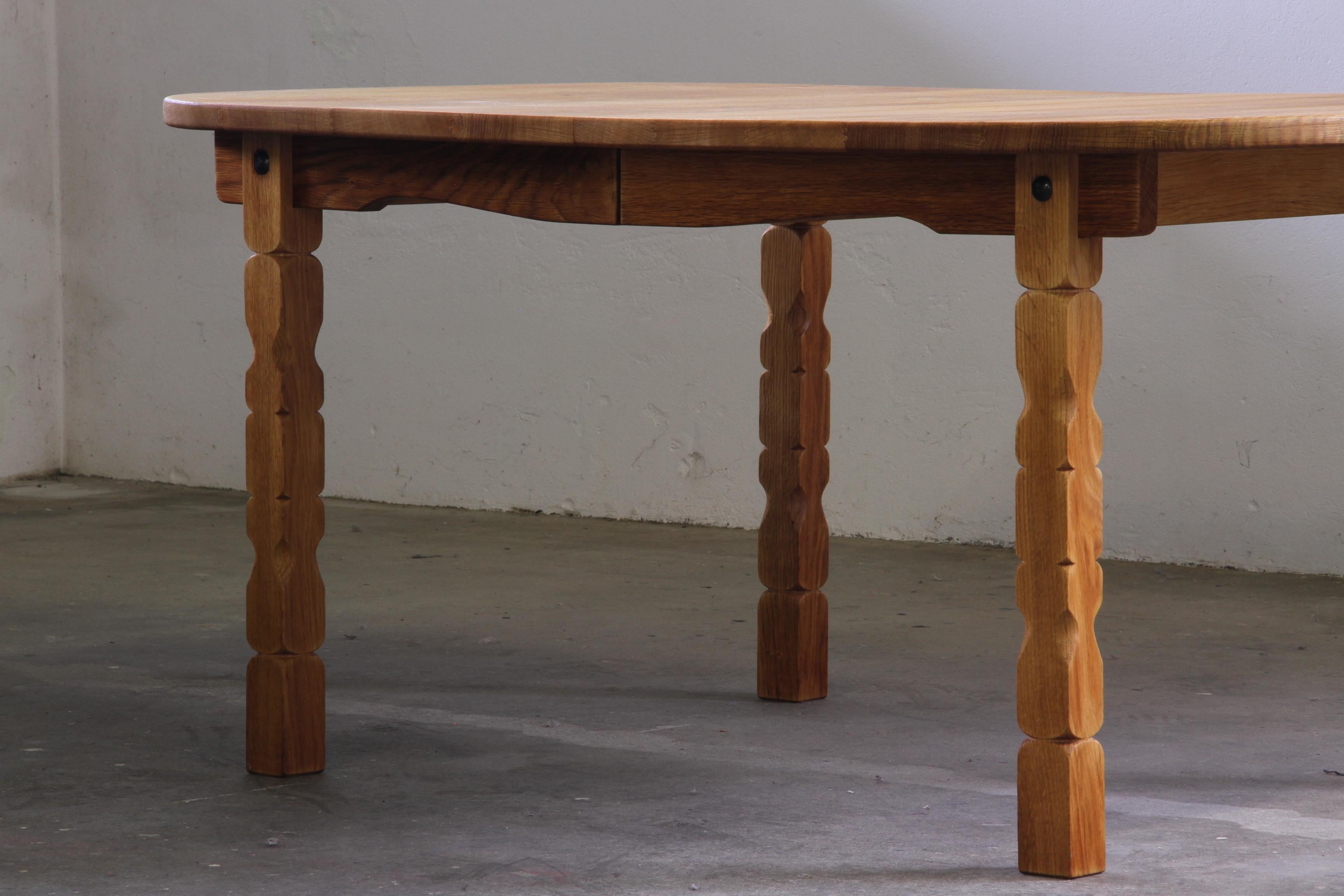 Mid-Century Modern Vintage 1960s Oval Brutalist Danish Extending Oak Dining Table Style of Kjærnulf For Sale