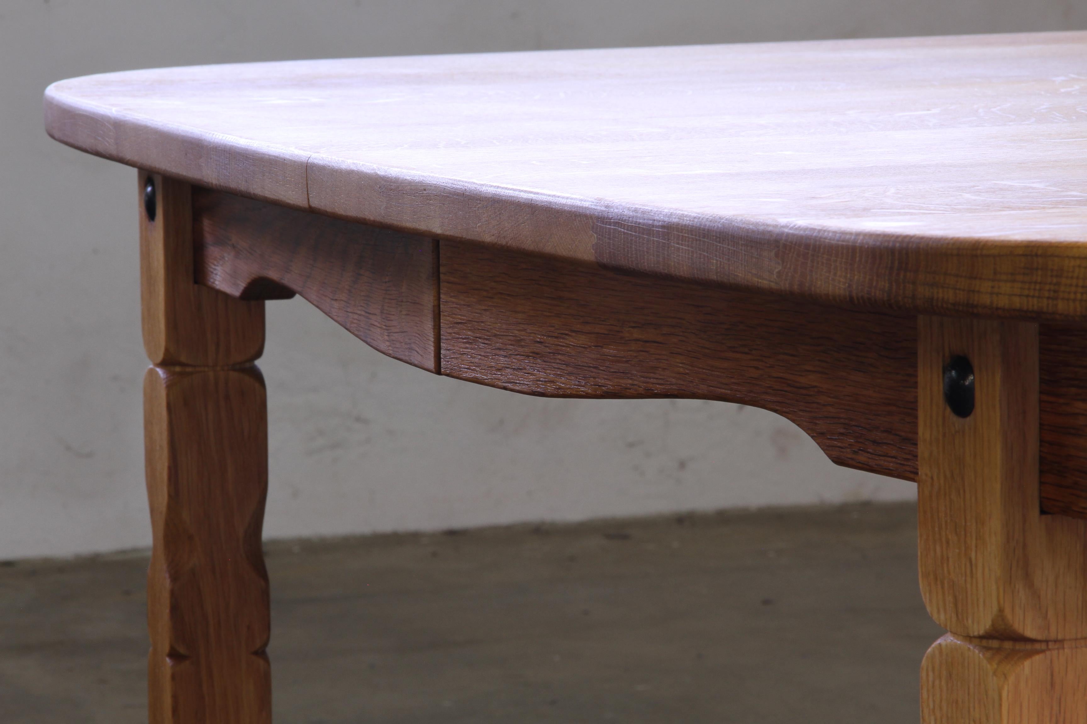Vintage 1960s Oval Brutalist Danish Extending Oak Dining Table Style of Kjærnulf For Sale 2