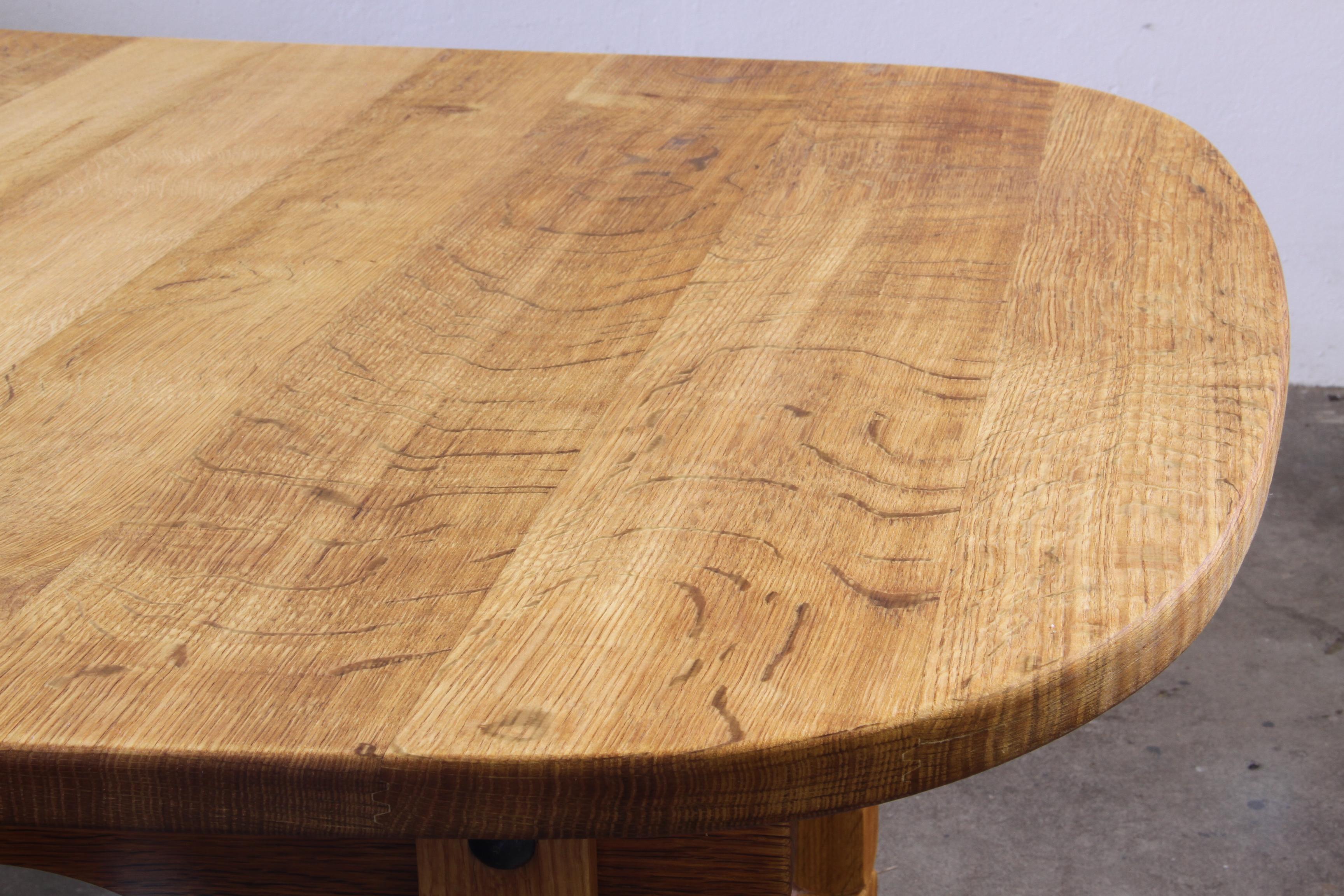Vintage 1960s Oval Brutalist Danish Extending Oak Dining Table Style of Kjærnulf For Sale 3