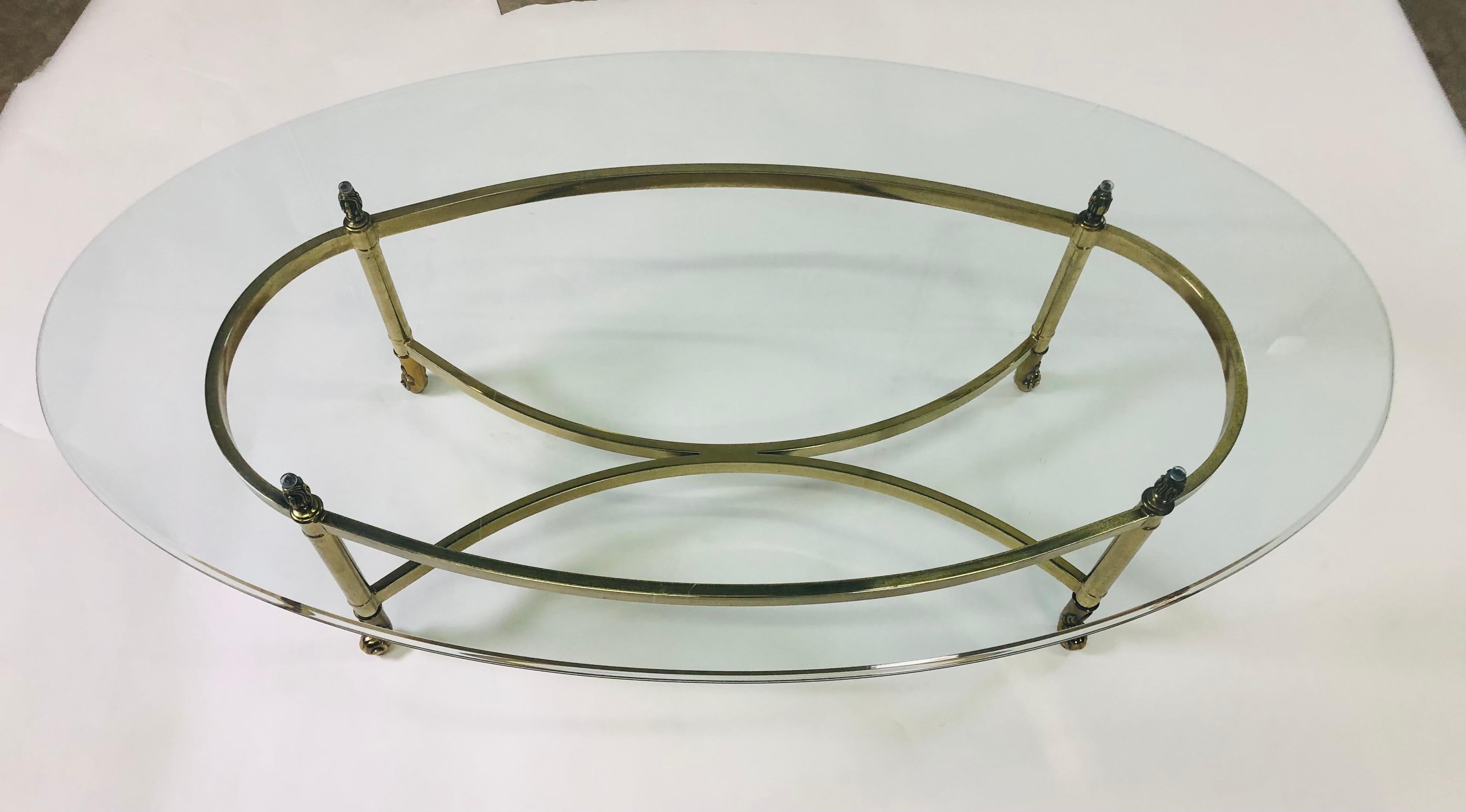 Hollywood Regency Vintage 1960s Oval Glass Table Coffee Table by Labarge