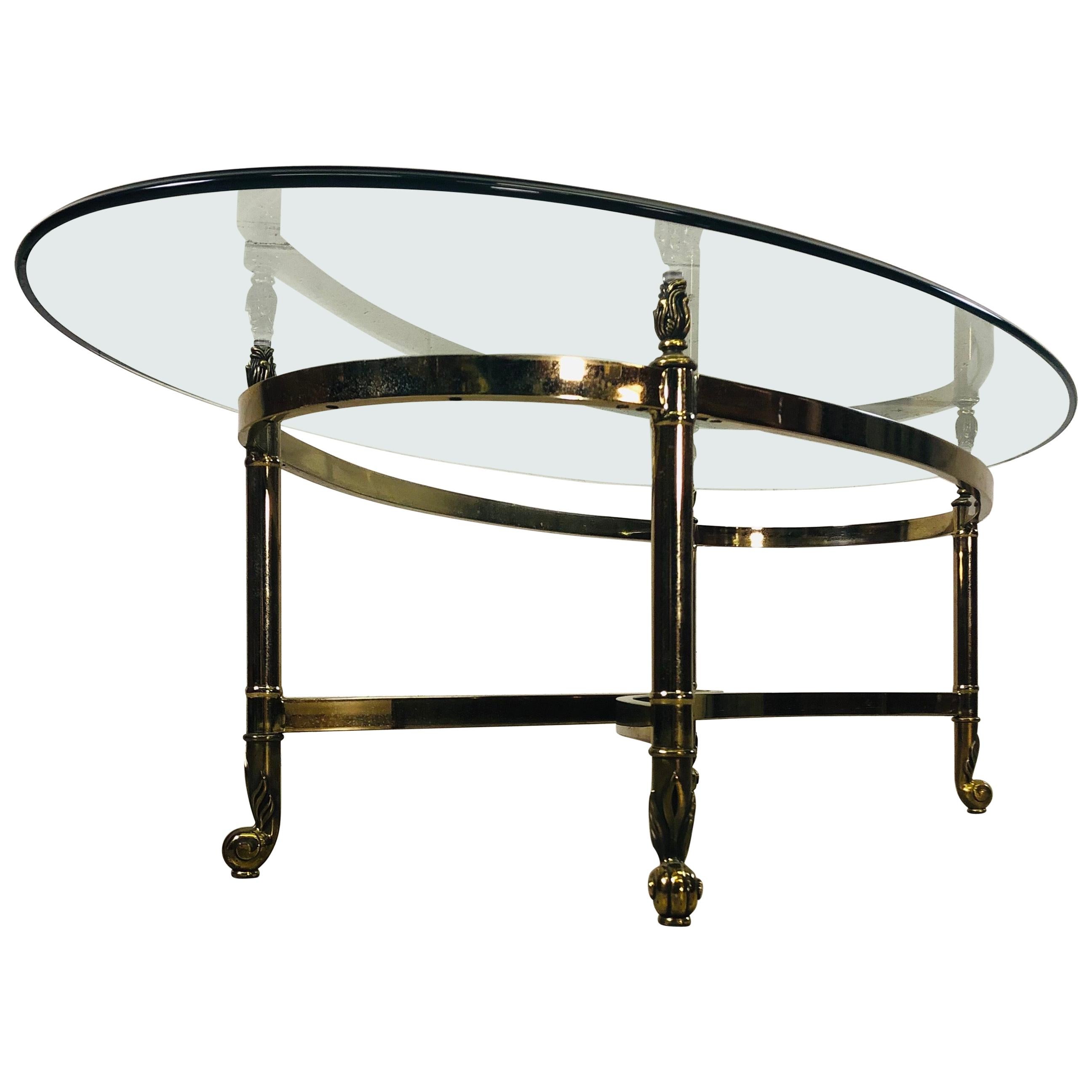 Vintage 1960s Oval Glass Table Coffee Table by Labarge