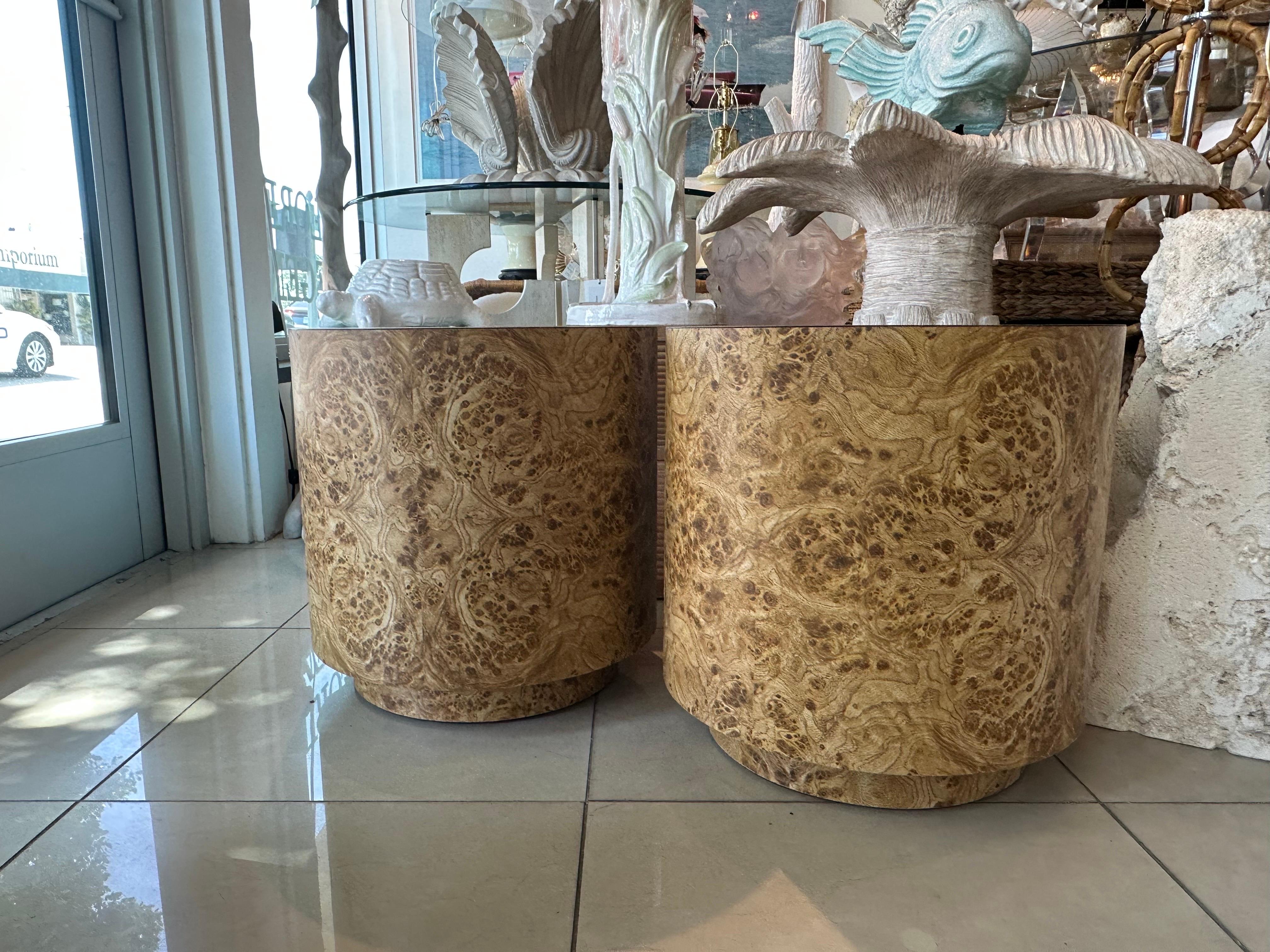 Vintage 1960s Pair of Burl Wood Laminat Drum Bänke Hocker oder Drink Tables im Angebot 3