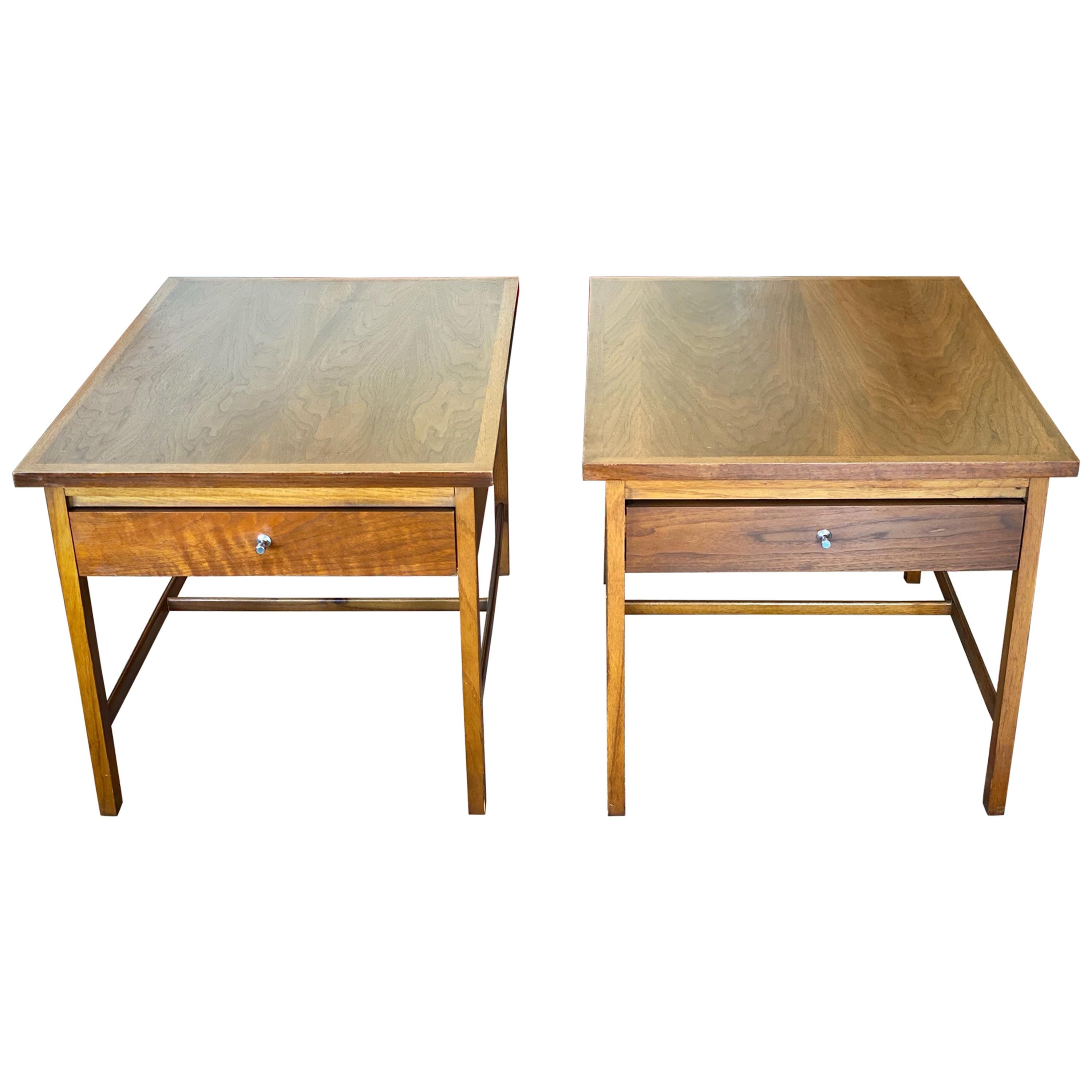 Vintage 1960s Pair of 'Delineator' Walnut Side Tables by Paul McCobb for Lane