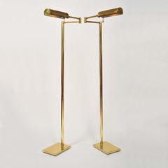 Vintage 1960s Pair of Italian brass swing arm reading lamps, rectangular base