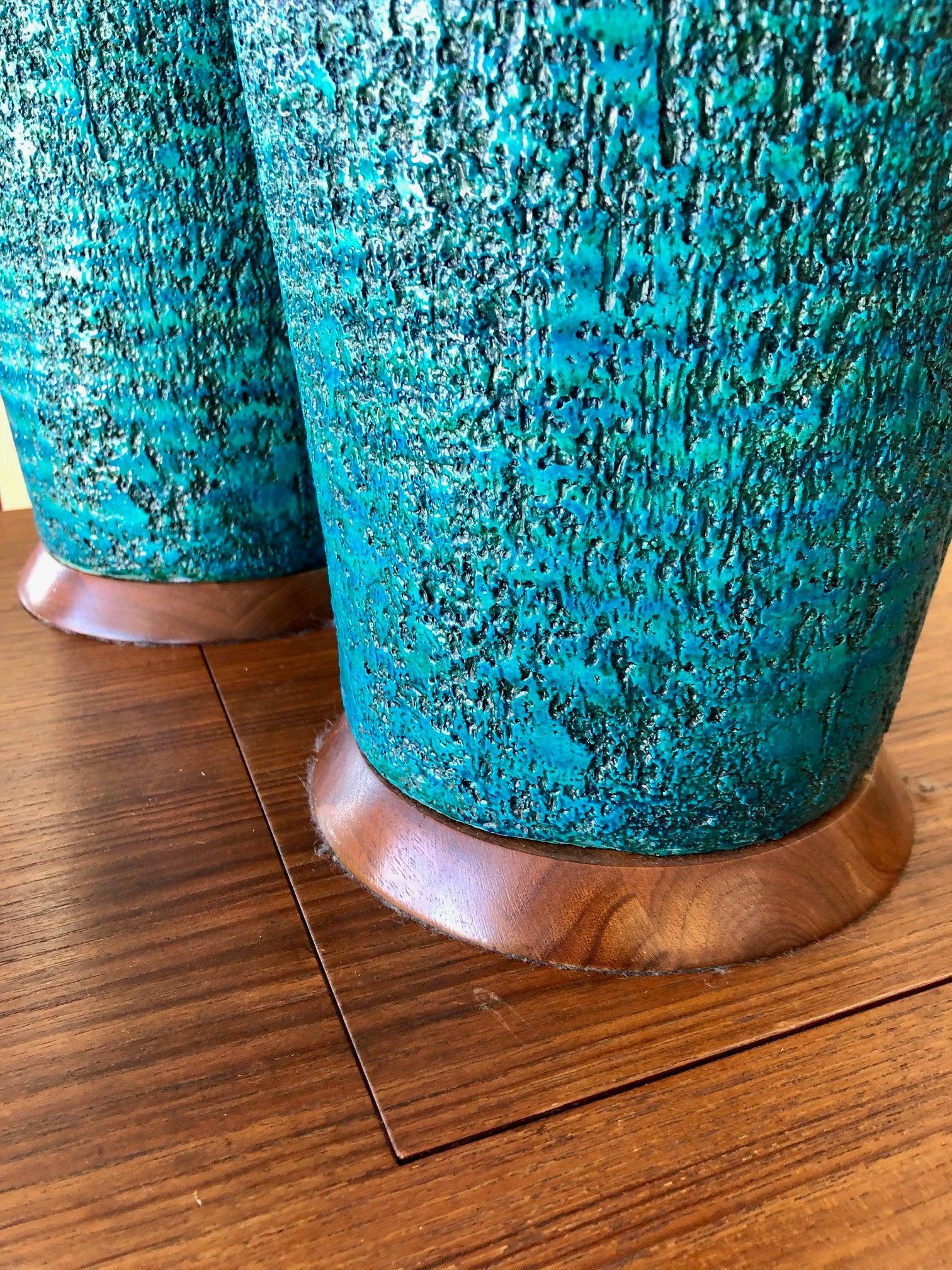 Mid-Century Modern Vintage 1960s Pair of Large Turquoise Ceramic Table Lamps