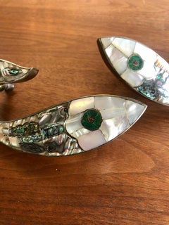 Vintage 1960s Paar Los Castillos Abalone und Malachit Fischzüge