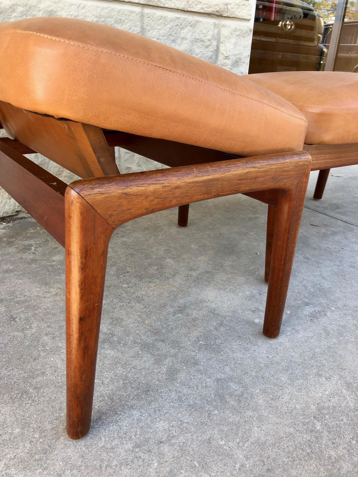 Leather Vintage 1960s Pair of Teak Ottomans by Folke Ohlsson for DUX of Sweden