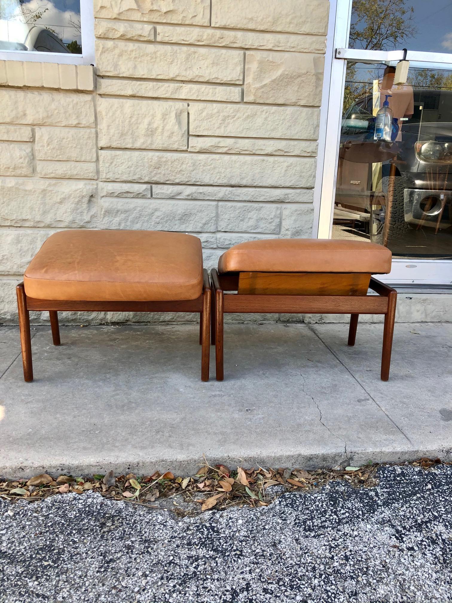 Mid-Century Modern Vintage 1960s Pair of Teak Ottomans by Folke Ohlsson for DUX of Sweden