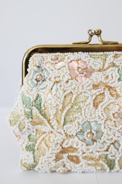 Vintage 1960's Pastel Floral Beaded Purse 1960's Beaded Wallet coin purse