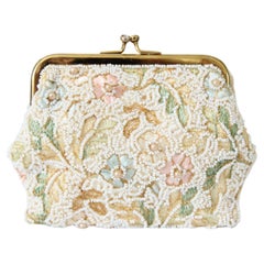 Vintage 1960's Pastel Floral Beaded Purse 1960's Beaded Wallet coin purse