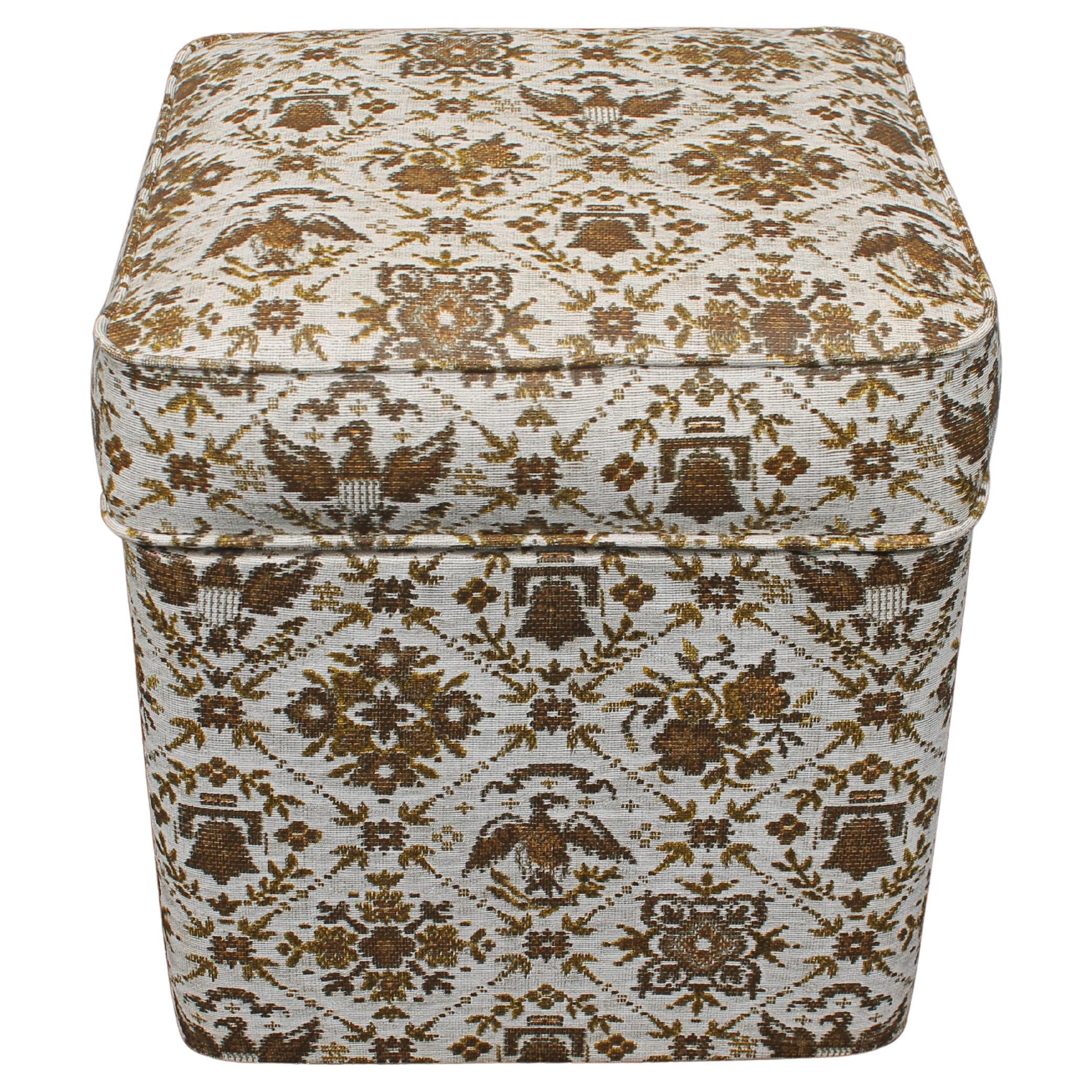 Vintage 1960's Patriot Textile Vinyl Rolling Ottoman with Storage Compartment For Sale