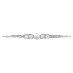 Vintage 1960s Pearl and 1.45 Carat Diamond White Gold Bar Brooch