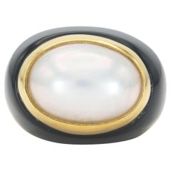 Vintage 1960s Perle und Onyx Ring