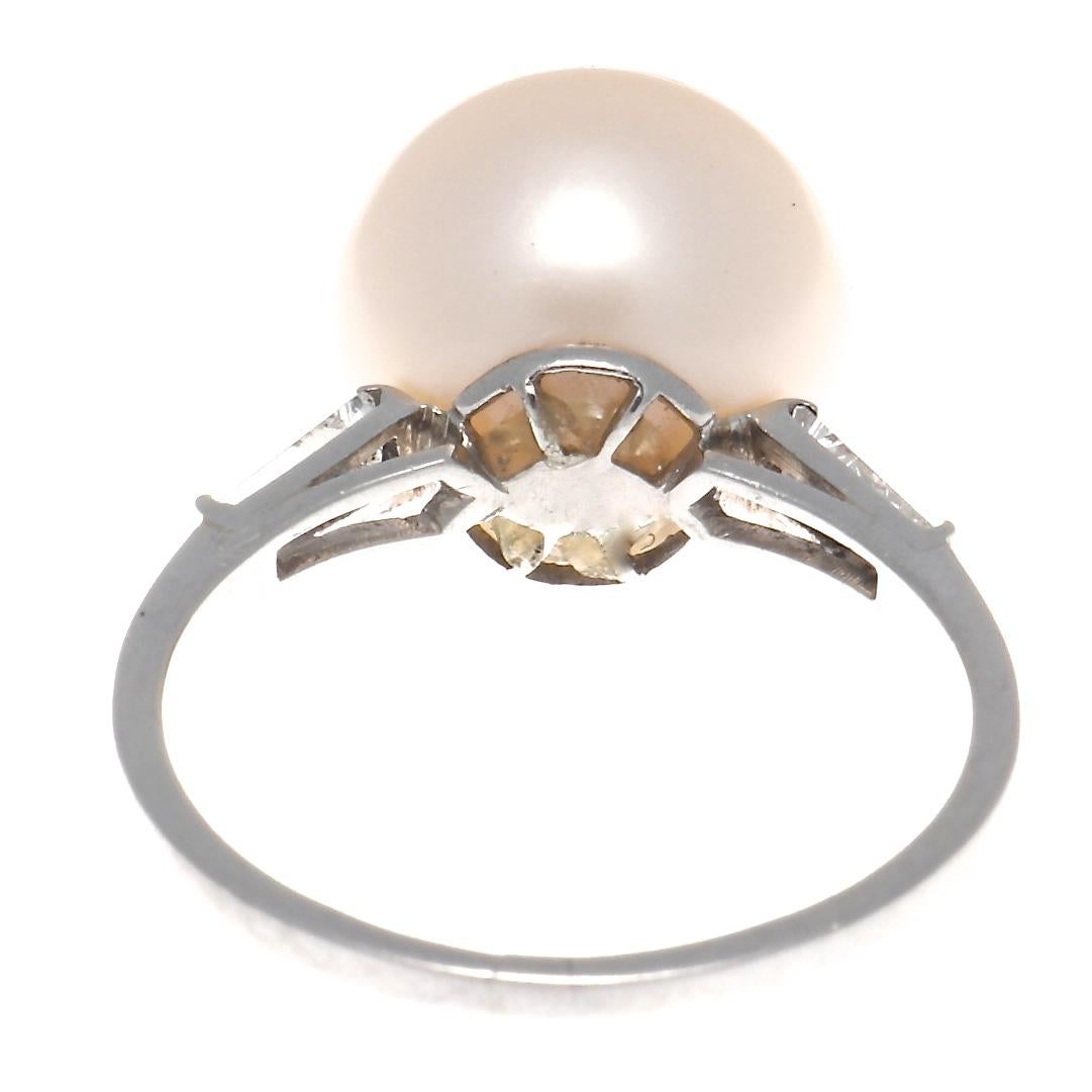 Contemporary Vintage 1960s Pearl Diamond Platinum Ring