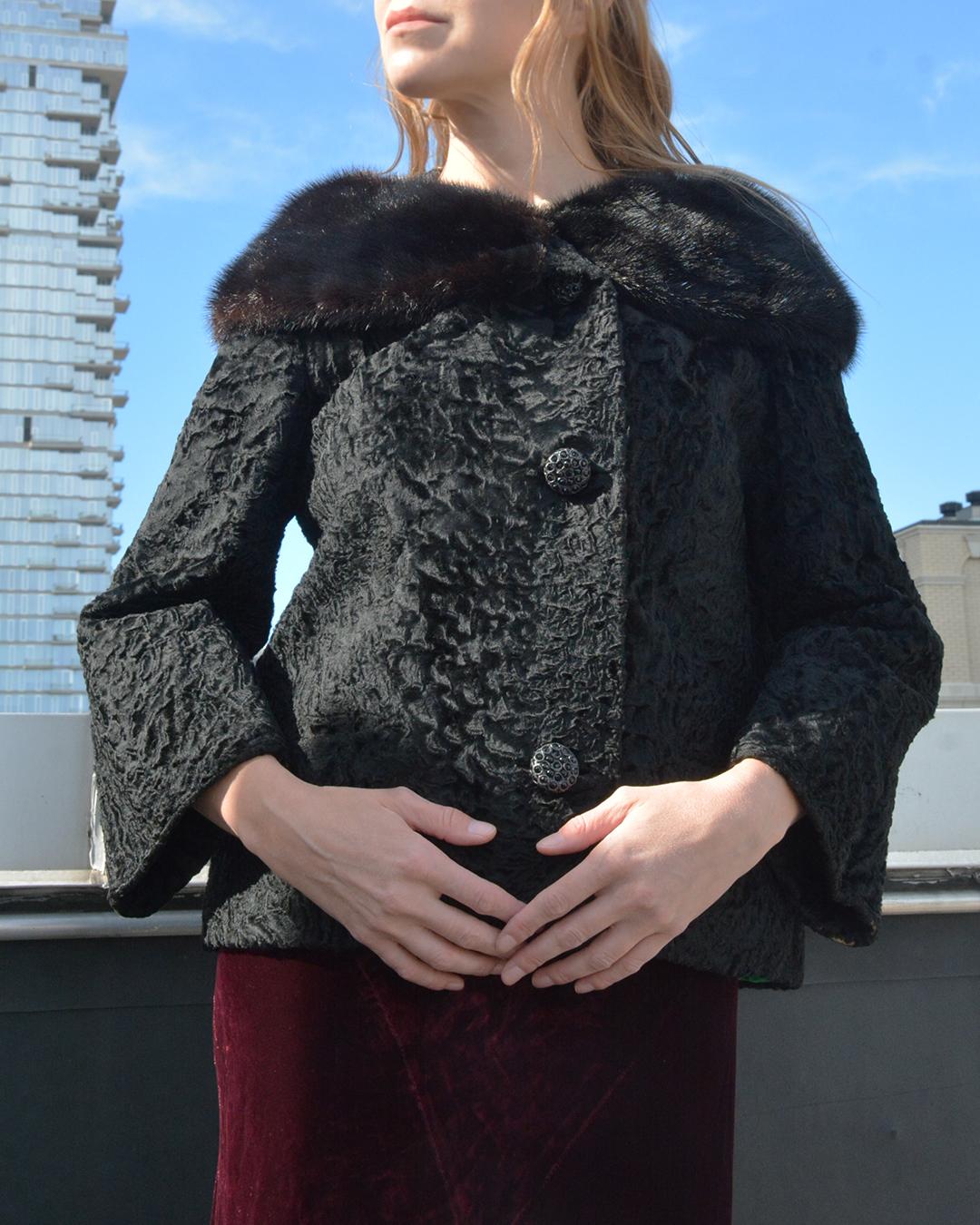This vintage 1960s Persian lamb cropped coat is such a versitile, chic piece of outerwear. Persian lamb is such a coveted outerwear material, known for its very silky, tightly curled glossy fur, and it's harder to find quality coats in this material