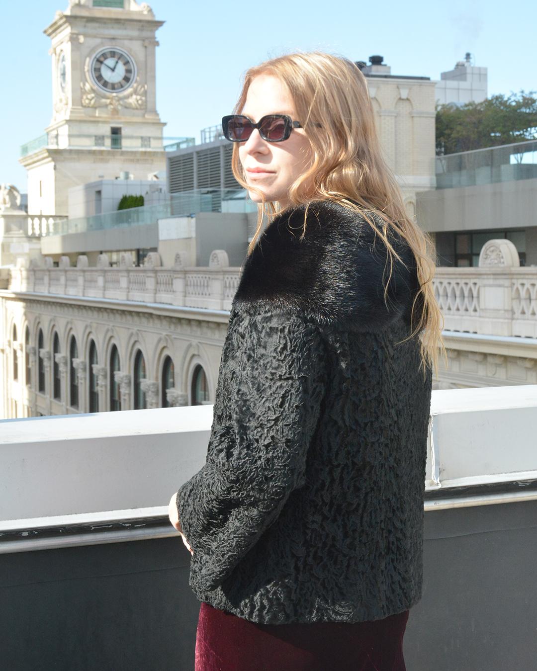 Women's Vintage 1960s Persian Lamb Cropped Coat with Mink Collar For Sale