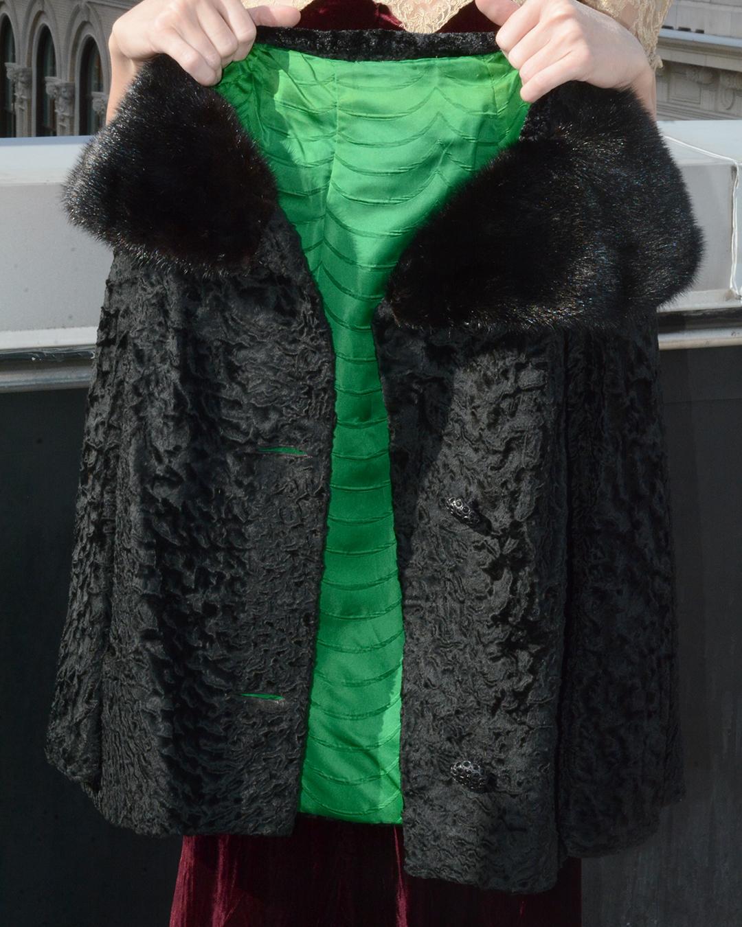 Vintage 1960s Persian Lamb Cropped Coat with Mink Collar For Sale 2