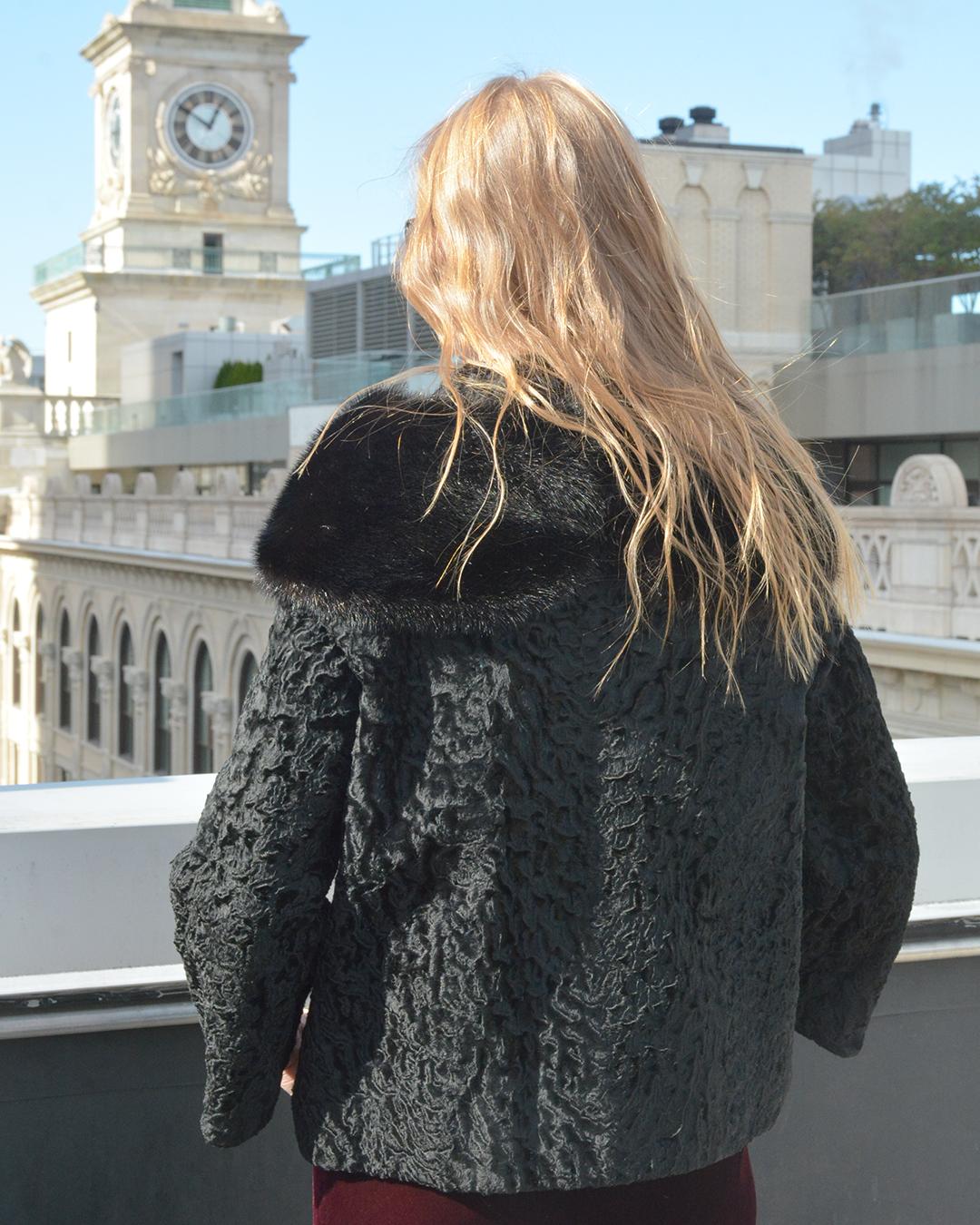 Vintage 1960s Persian Lamb Cropped Coat with Mink Collar For Sale 4