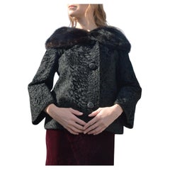 Vintage 1960s Persian Lamb Cropped Coat with Mink Collar