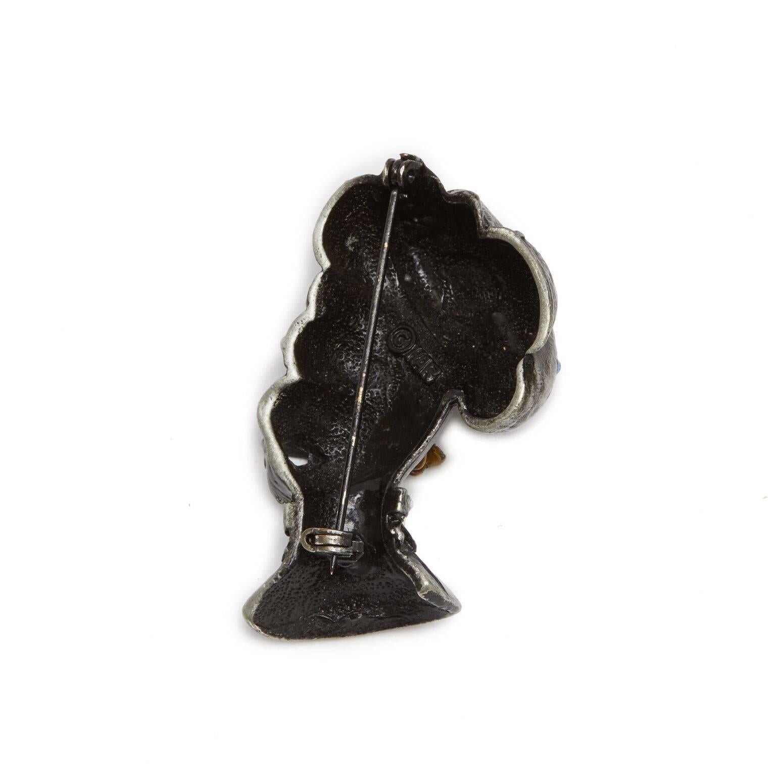 This beguiling Har 1960s pewter brooch with fantasy rhinestones is a desirable trademark piece for this much loved unorthodox and mysterious jewellery designer. Originating from New York in the 1950s with an exotic range of designs, Har's