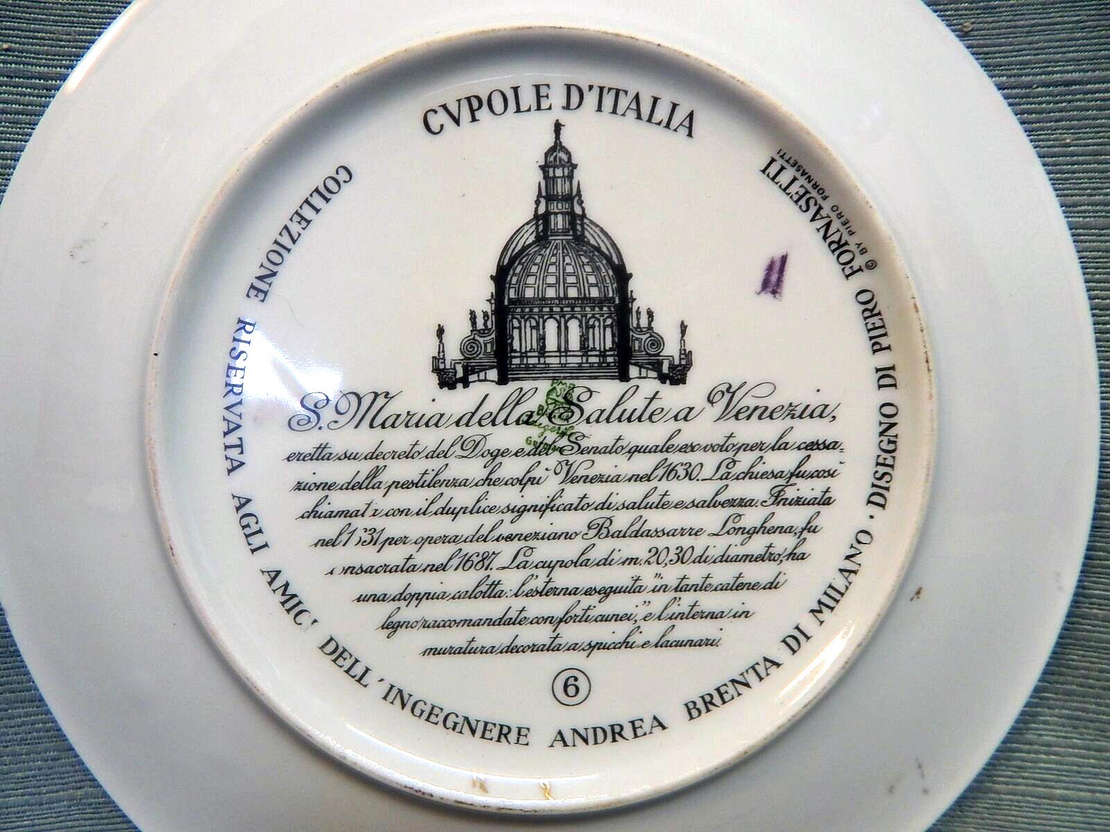 Vintage 1960s Piero Fornasetti Church Dome Porcelain Plate,
Cupole d'Italia,
#6, 