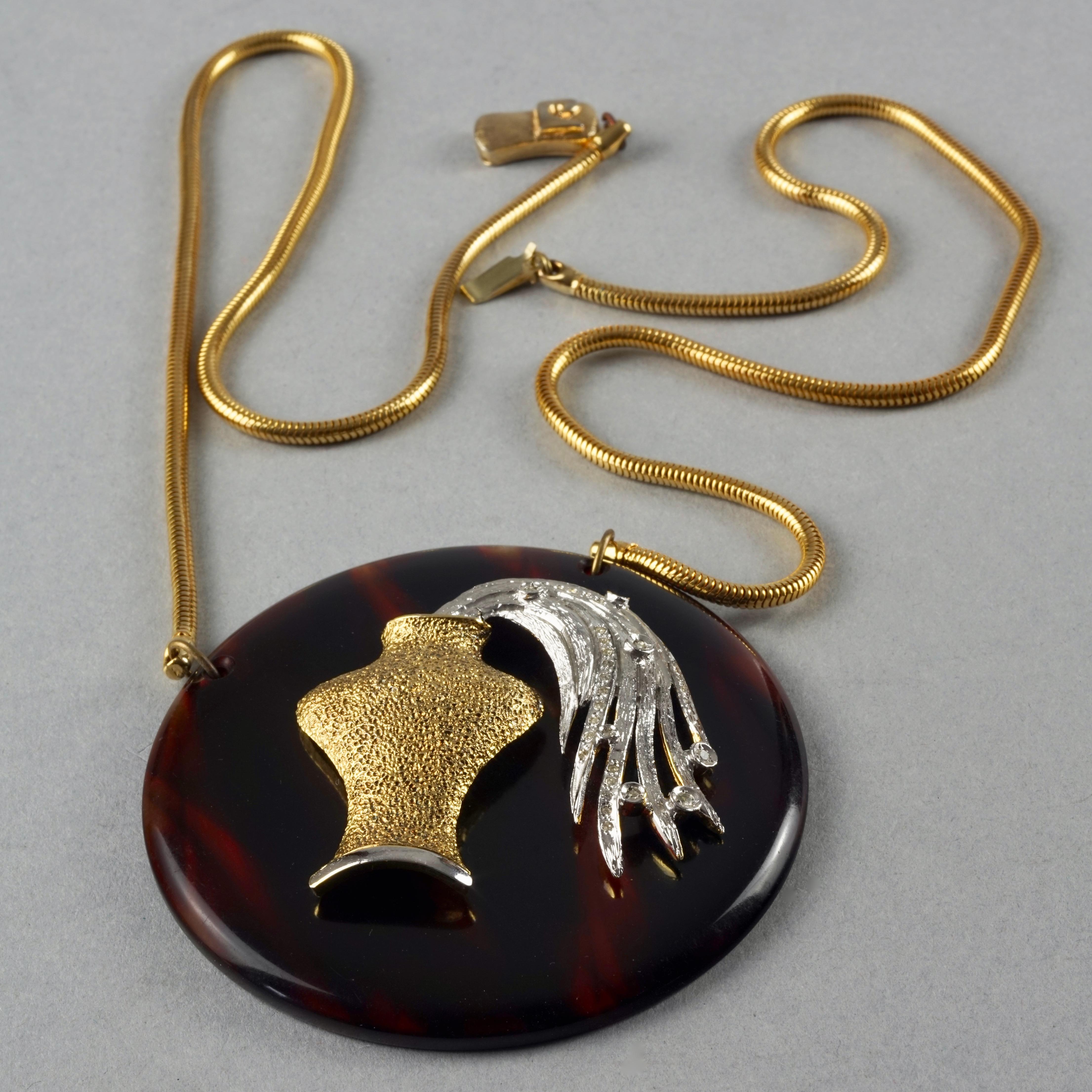 Women's or Men's Vintage 1960s PIERRE CARDIN Aquarius Zodiac Tortoiseshell Pendant Necklace