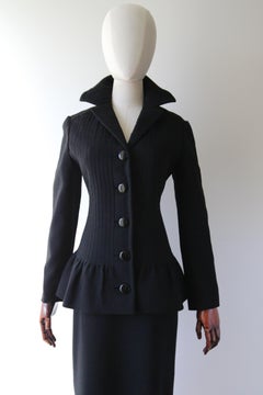 Vintage 1960's Pierre Cardin Ladies Skirt Suit Pleated Wool Suit UK 12 US 8