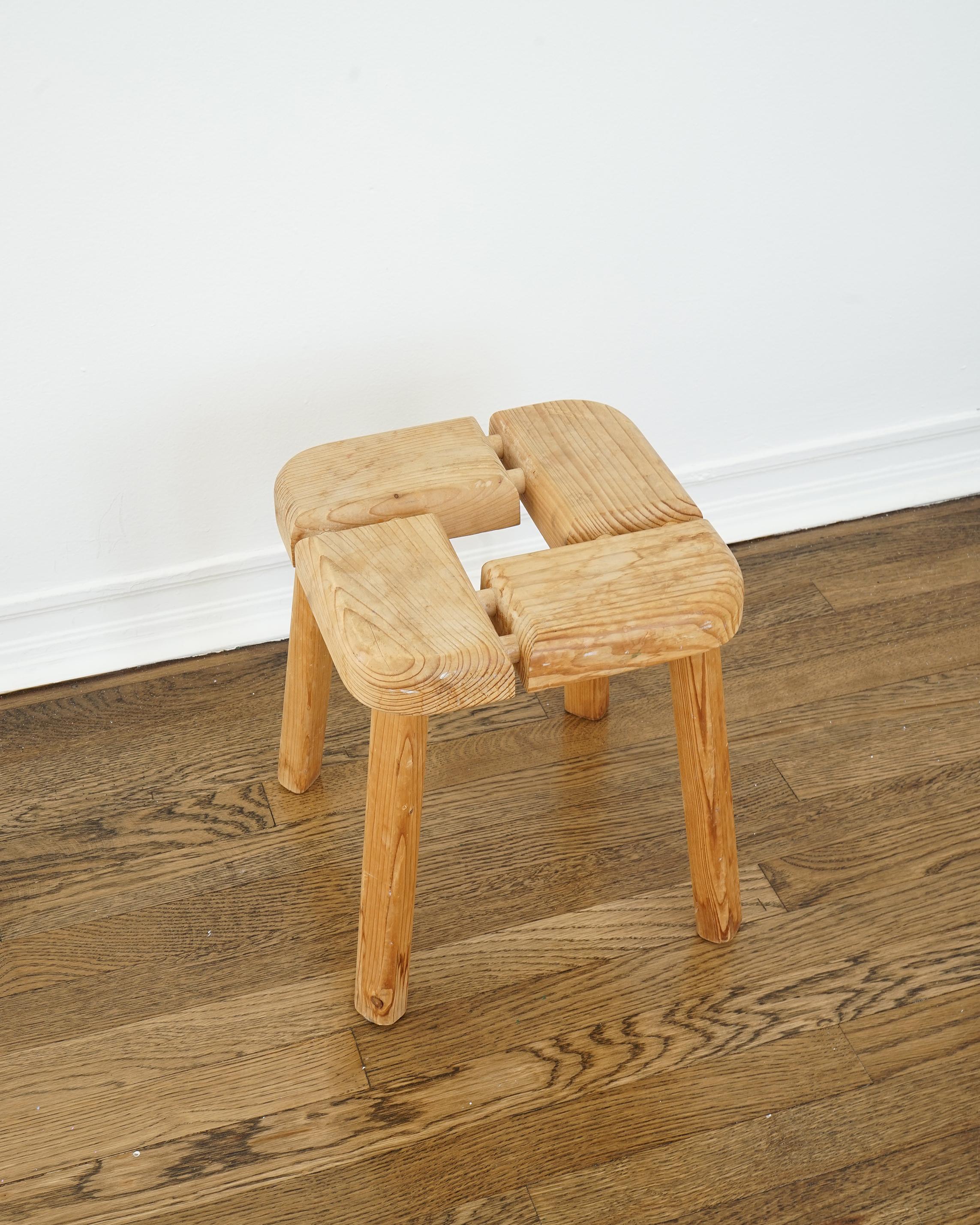 Vintage 1960's Pine Wood Stool, Olof Ottelin, Finland, Mid-Century For Sale 1