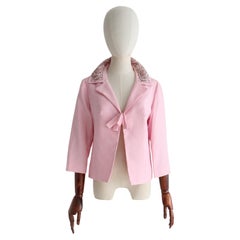 Vintage 1960's pink jacket beaded collar ballet pink bow detail jacket UK 10