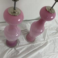 Vintage 1960's Pink Murano Glass Table Lamps